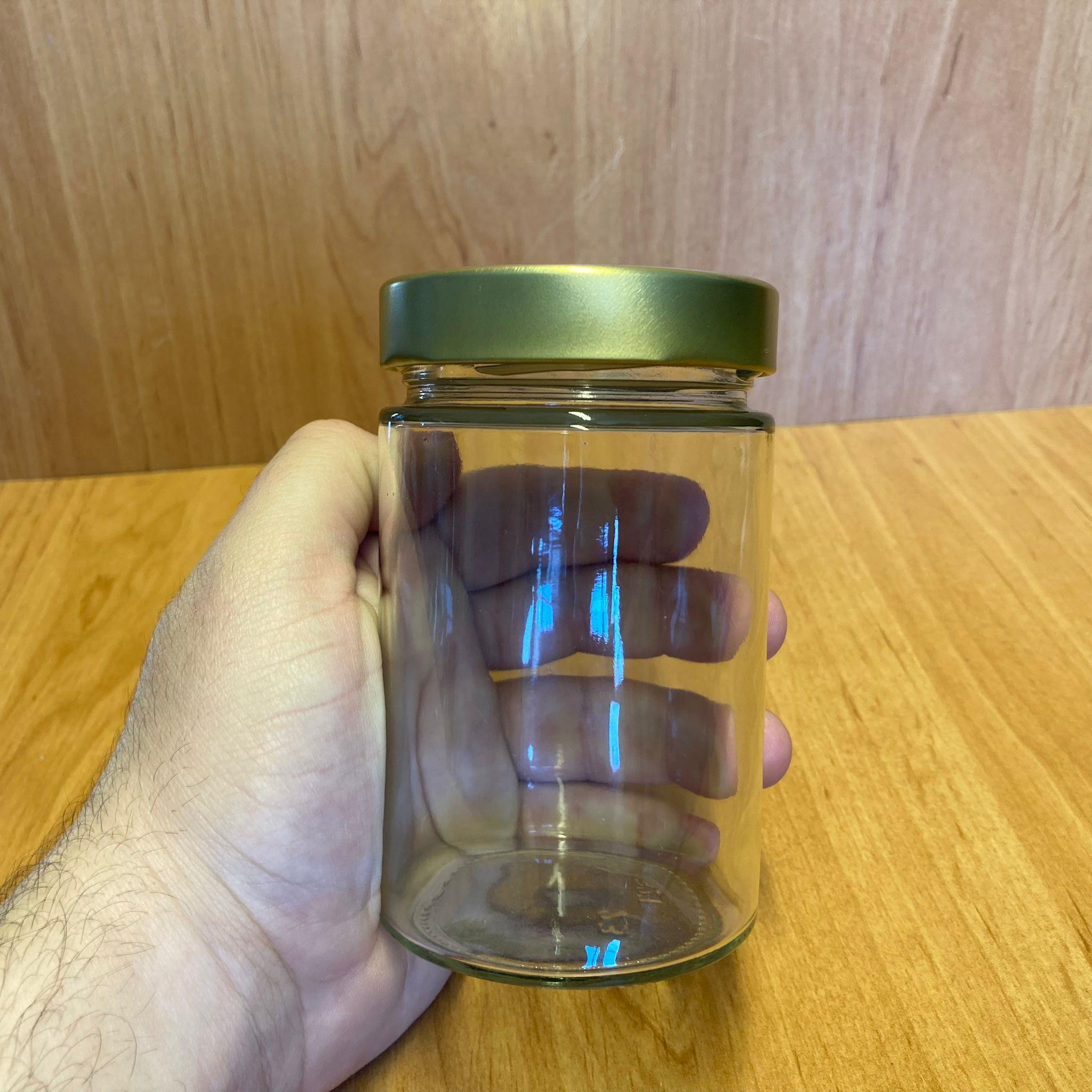 327 CC ALMAN KAVANOZ - GOLD METAL KAPAKLI - 327 ML DERİN KAPAKLI CAM KAVANOZ