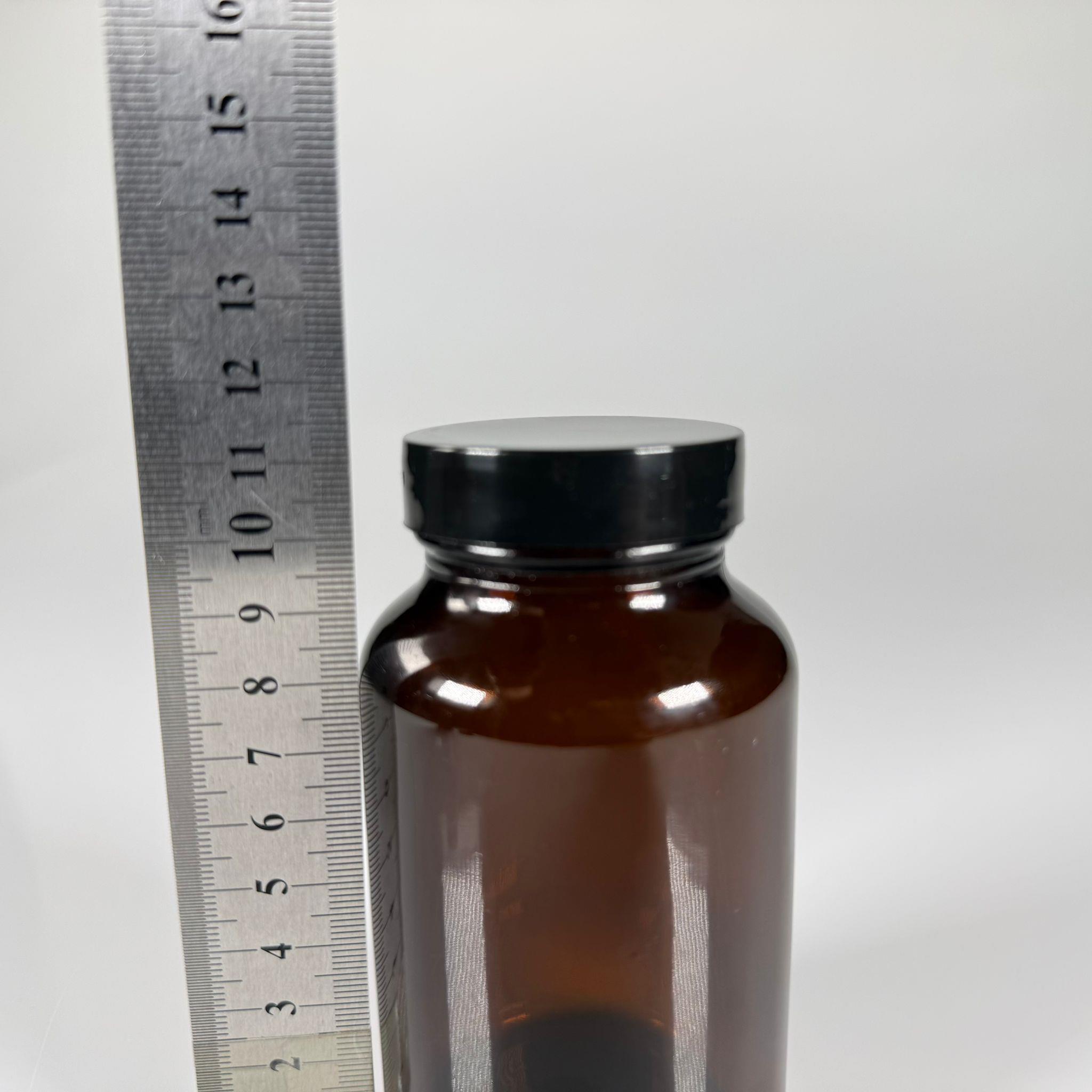 200 CC CAM KAHVERENGİ AMBER TABLET KAPSÜL ŞİŞESİ + 45 MM VİDALI SİYAH PLASTİK KAPAK + KENDİNDEN YAPIŞKANLI KÖPÜK CONTA