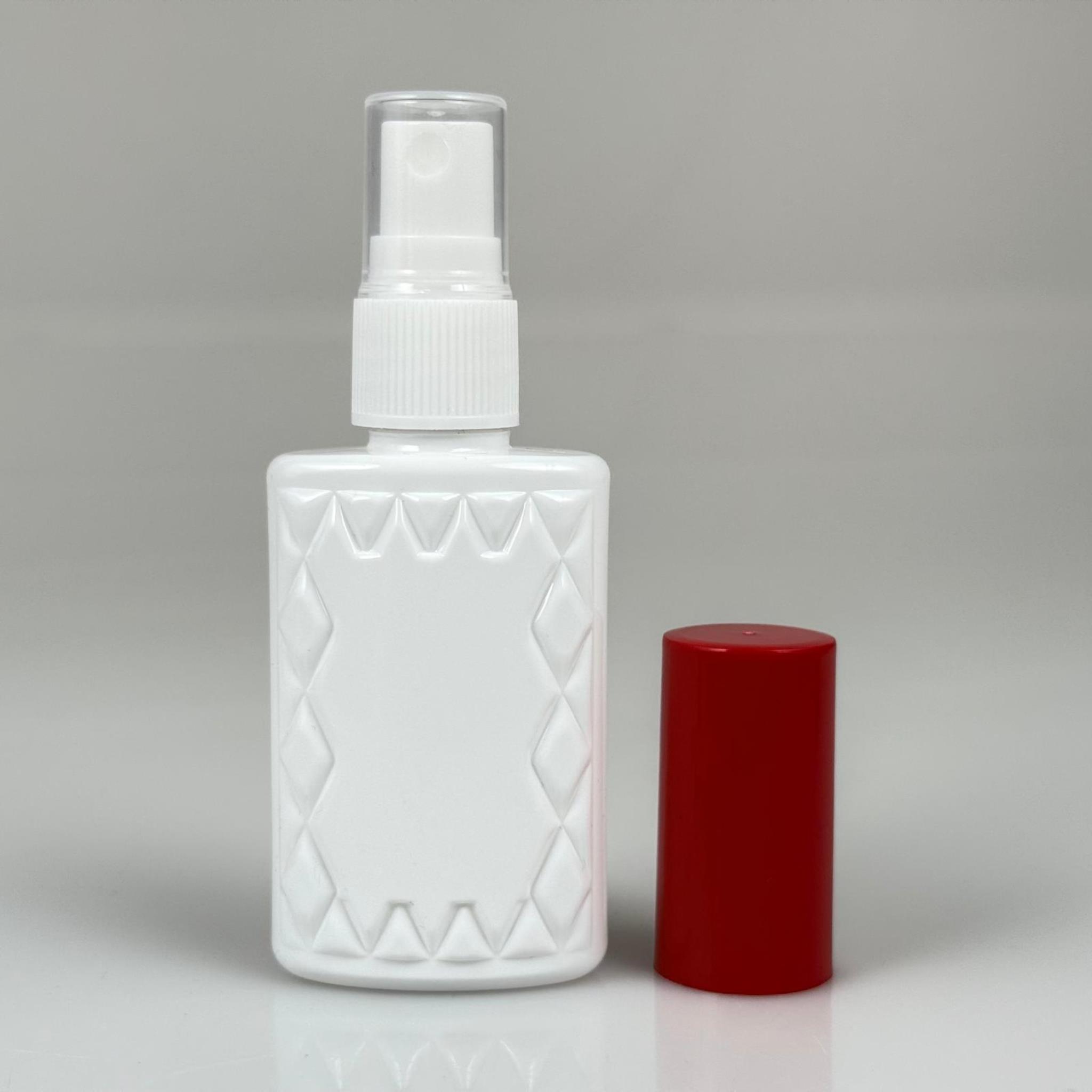 50 CC BEYAZ PET KÖŞELİ PARFÜM ŞİŞESİ  - BEYAZ SPREYLİ - KIRMIZI KORUMA KAPAKLI - 50 ML PLASTİK PARFÜM - KOLONYA ŞİŞESİ