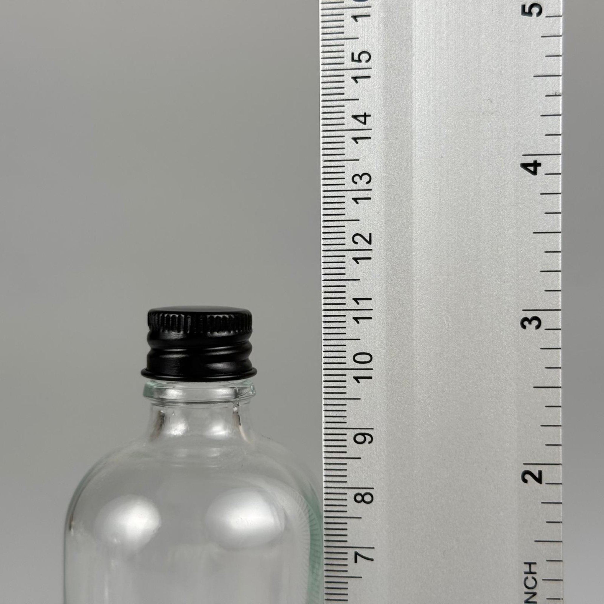 100 CC ŞEFFAF CAM ŞİŞE + KÖPÜK CONTALI SİYAH ALÜMİNYUM METAL KAPAKLI + DAMLALIKLI KOLONYA TIPALI TAKIM - 100 ML ŞEFFAF CAM ŞİŞE
