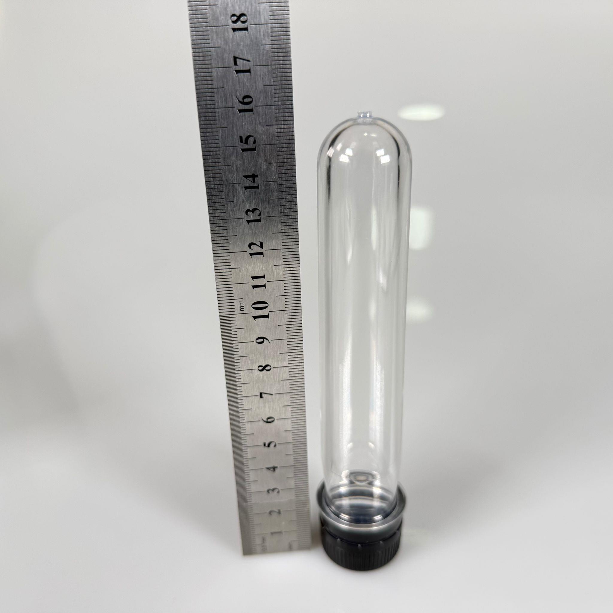 16 CM TÜP - 45 CC UZUN KALIN (51 GR) PET ŞİŞE  - CONTALI KİLİTLİ SİYAH KAPAKLI  - VANİLYA ÇUBUĞU, BAHARAT, DENEY TÜPÜ, AYAKKABI BAĞCIĞI VB İÇİN PLASTİK TÜP