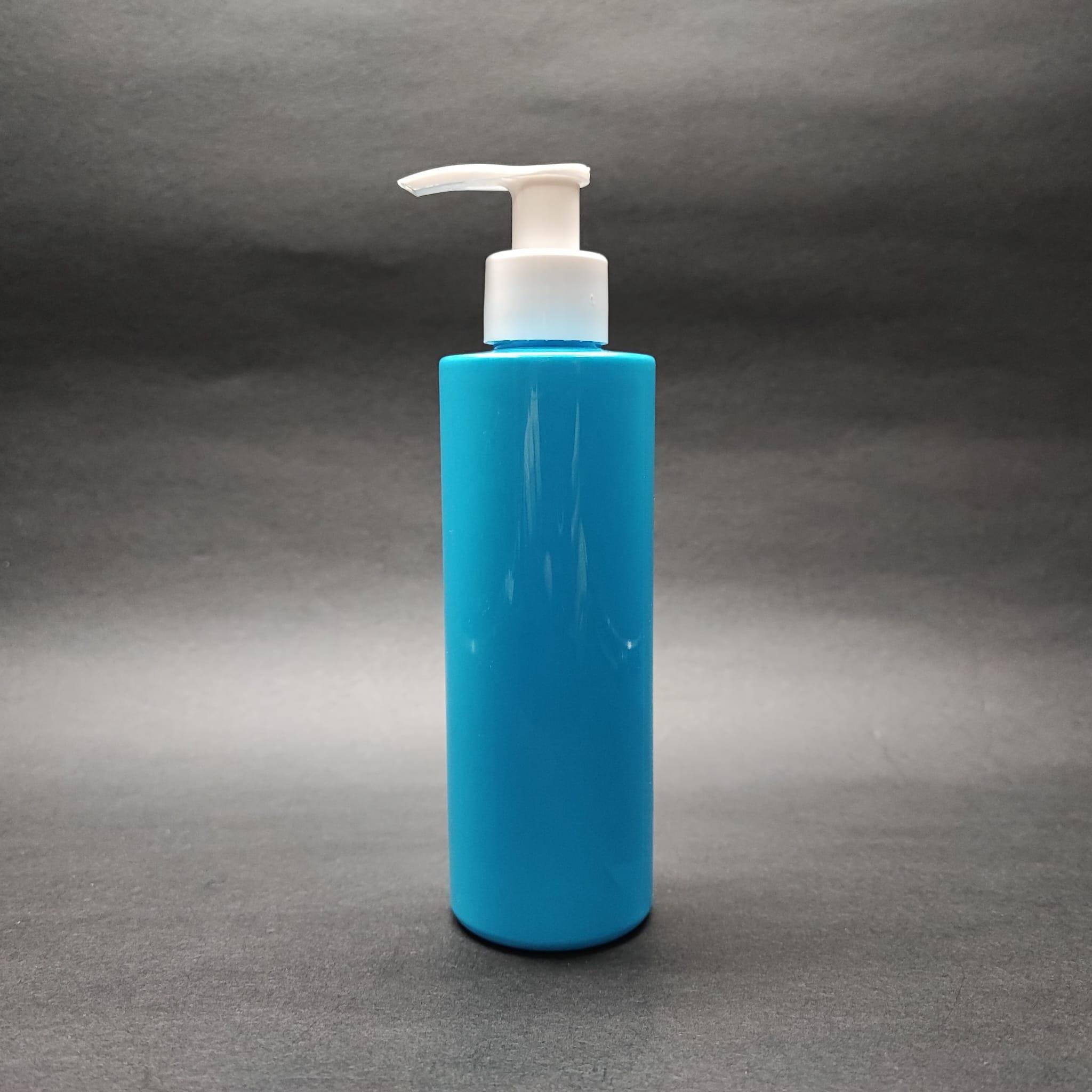 200 CC KÜT BOYUNLU UZUN SİLİNDİR PET ŞİŞE (24 GR) - BEYAZ SIVI SABUN POMPALI - 200 ML PLASTİK ŞİŞE - MAVİ