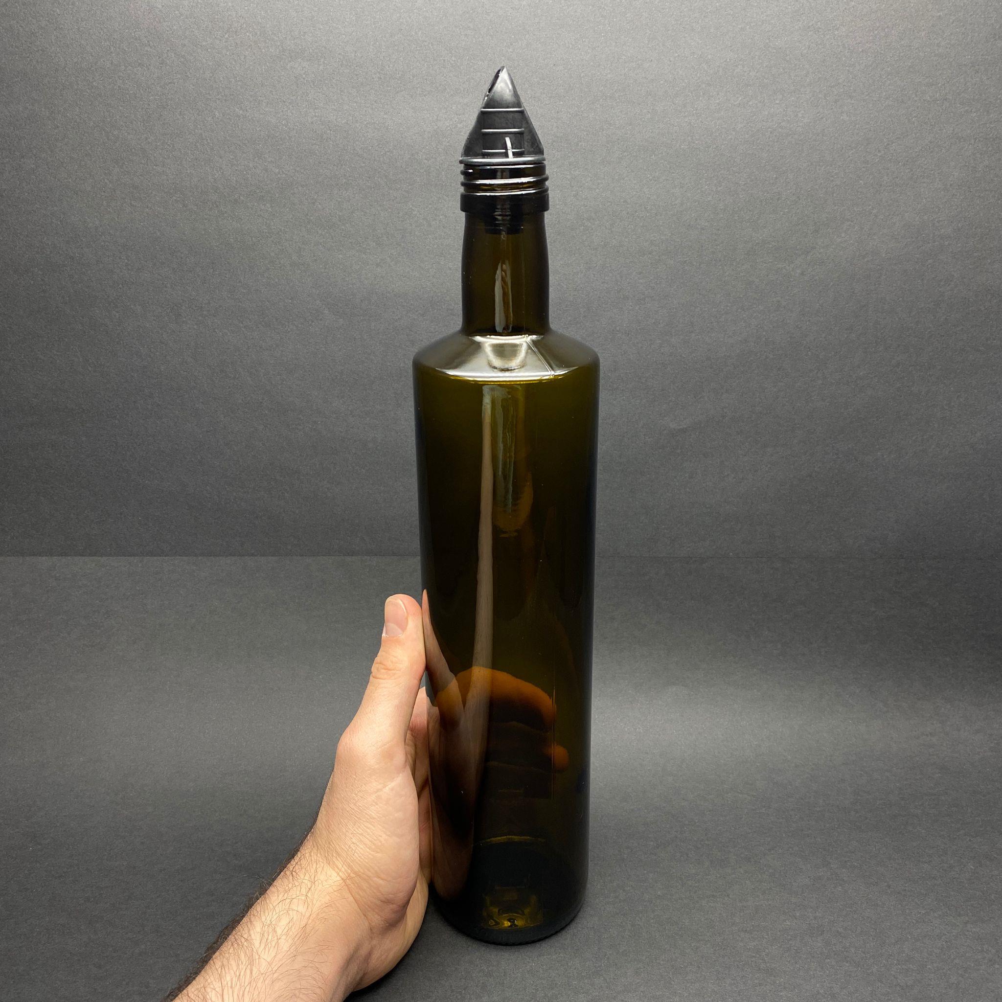 750 CC DORİKA YEŞİL CAM ŞİŞE - SİYAH YAĞDANLIK TIPALI  - 750 ML SİLİNDİR KÖŞELİ YAĞLIK SİRKELİK