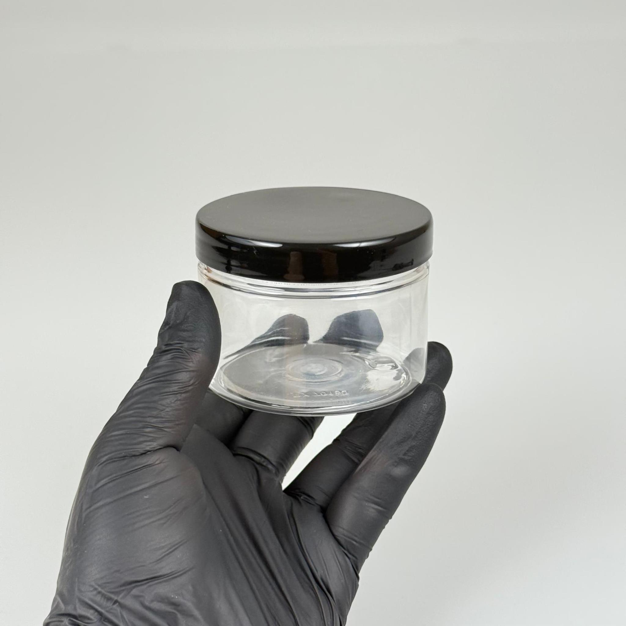 150 ML SERT PET KAVANOZ + SİYAH PLASTİK KAPAK + İÇ TIPA - 150 CC KALIN ŞEFFAF PLASTİK KAVANOZ SİYAH PLASTİK KAPAKLI İÇ TIPALI TAKIM - KREM KAVANOZLARI