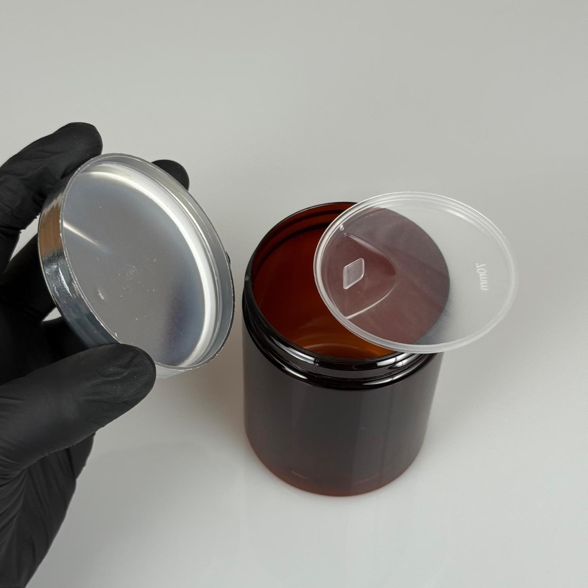 300 ML SERT PET KAVANOZ + GÜMÜŞ KAPLAMALI KAPAK + İÇ TIPA - 300 CC KALIN AMBER PLASTİK KAVANOZ GÜMÜŞ KAPLAMALI KAPAKLI İÇ TIPALI TAKIM - KREM KAVANOZLARI