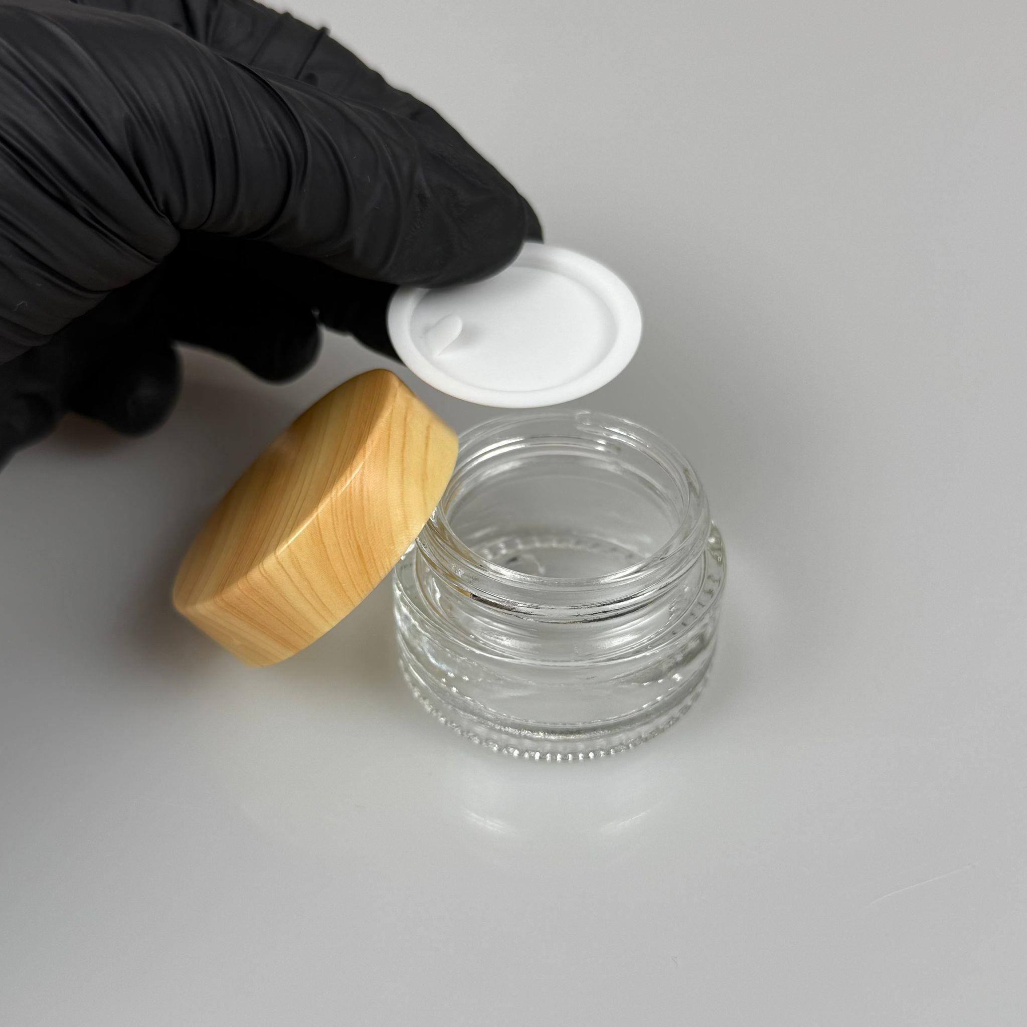 20 CC CAM ŞEFFAF KREM KAVANOZU - AHŞAP DESENLİ PLASTİK KAPAKLI İÇ CONTALI - 20 ML ŞEFFAF CAM KAVANOZ  - KOZMETİK KAVANOZ