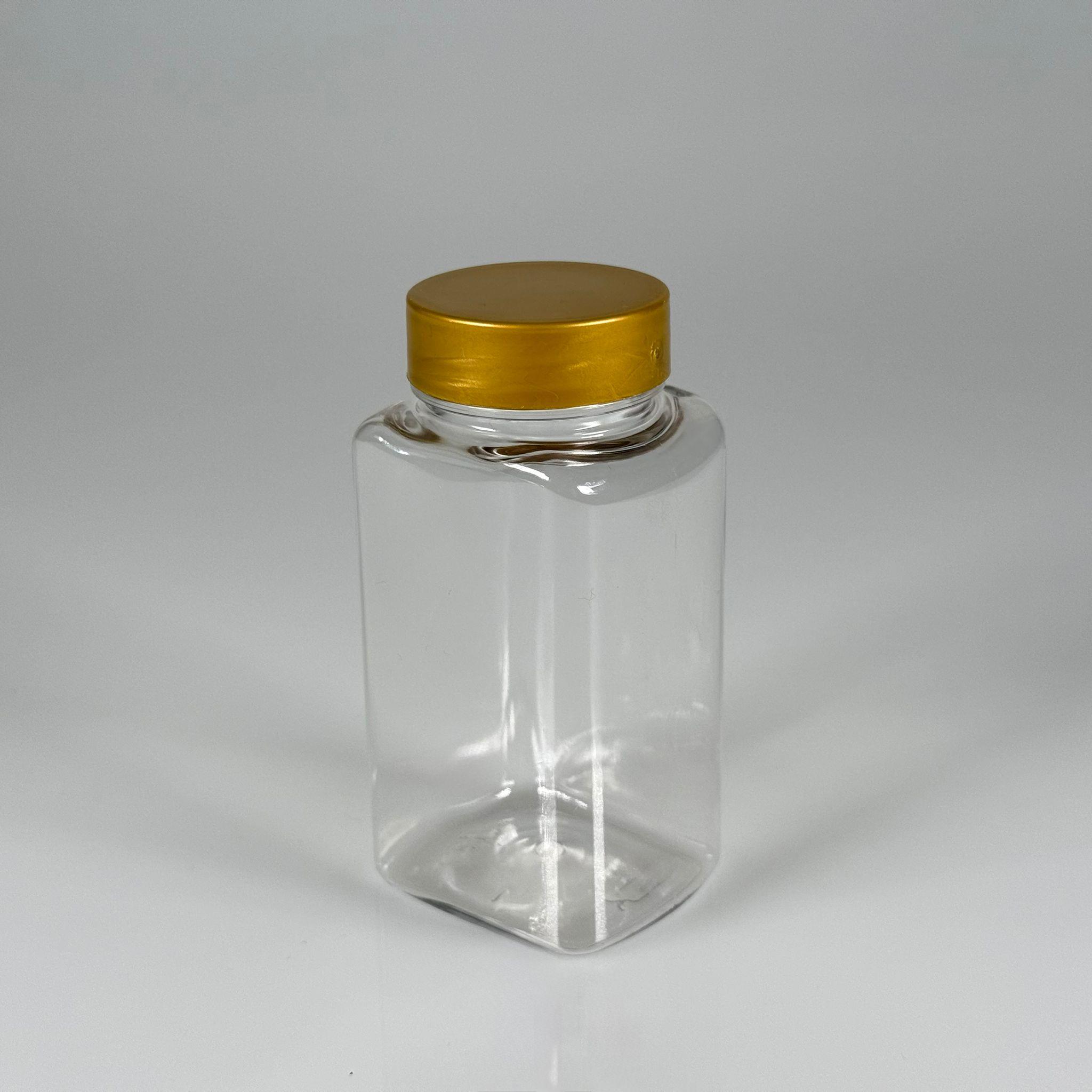 BAHARAT, TOZ, KAHVE, SAHLEP VB MUTFAK DÜZENLEME İÇİN KARE PLASTİK MİNİ KAVANOZLAR - 150 ML -  RAF DÜZENLEYİCİ GIDAYA UYGUN KÖŞELİ GOLD KAPAKLI PET KAVANOZLARI