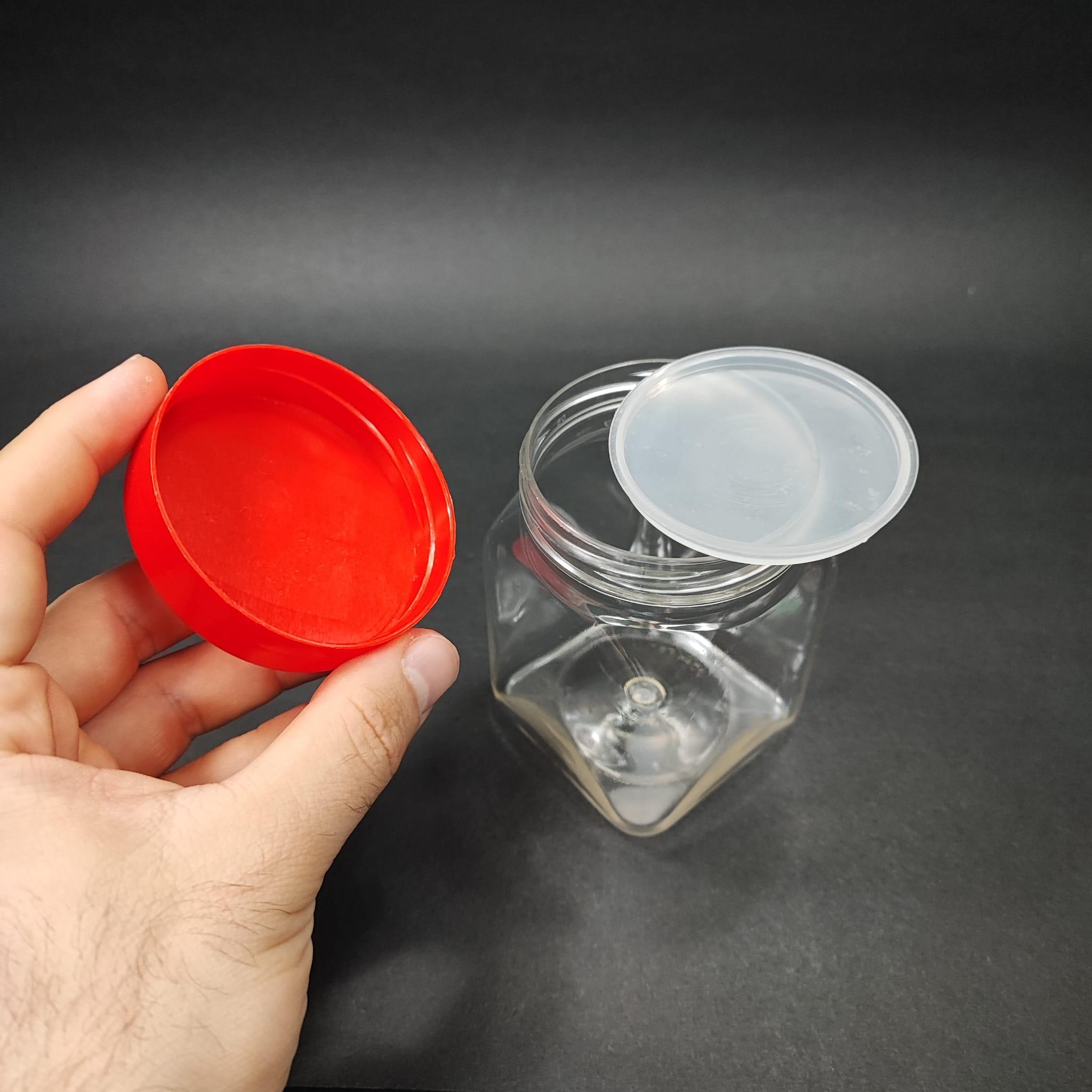 250 CC KARE PET KAVANOZ - KIRMIZI KAPAKLI - İÇ TIPALI - 250 ML PLASTİK KREM KAVANOZU