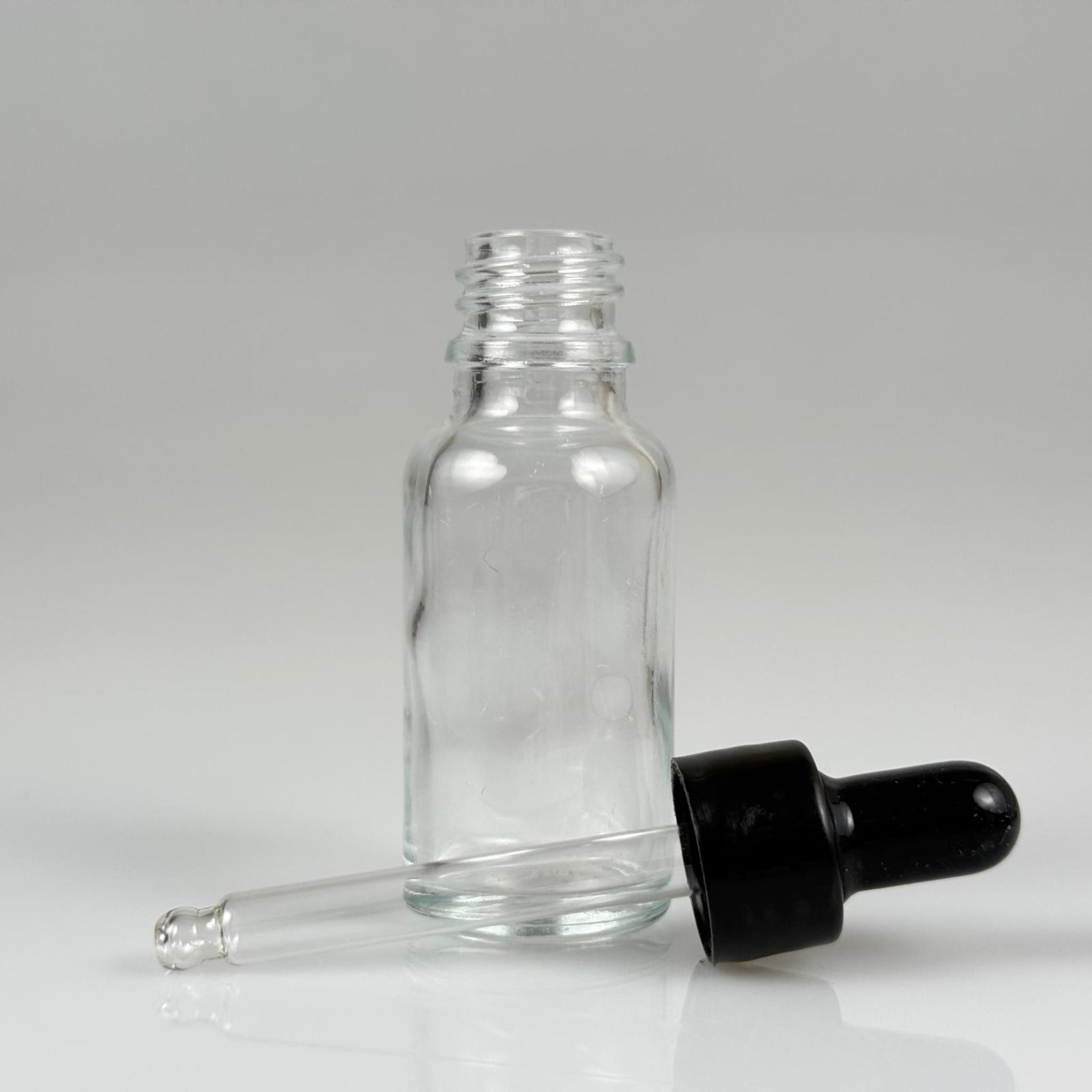 20 CC ŞEFFAF CAM DAMLALIKLI ŞİŞE - SİYAH EMZİK + SİYAH DÜZ KAPAK + CAM PİPET TAKIM - 20 ML DAMLALIKLI ŞİŞE SETİ