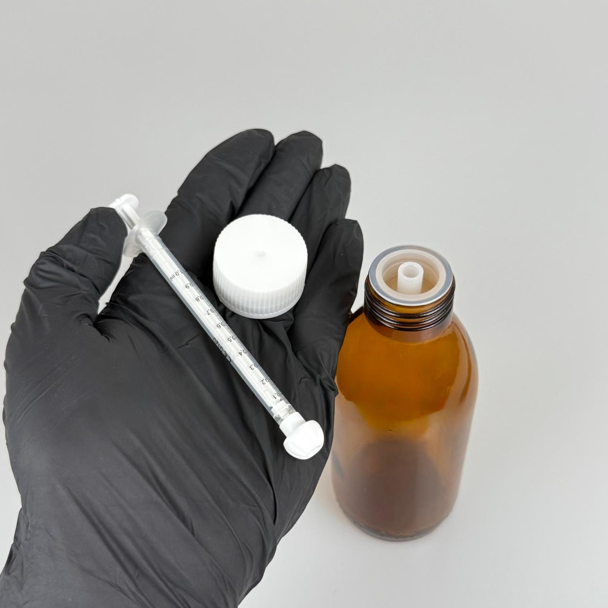 160 ML CAM ECZA ŞİŞESİ + 1 ML DOZAJ PİPETİ + DOZAJ TIPASI + CONTALI PLASTİK KAPAK TAKIM