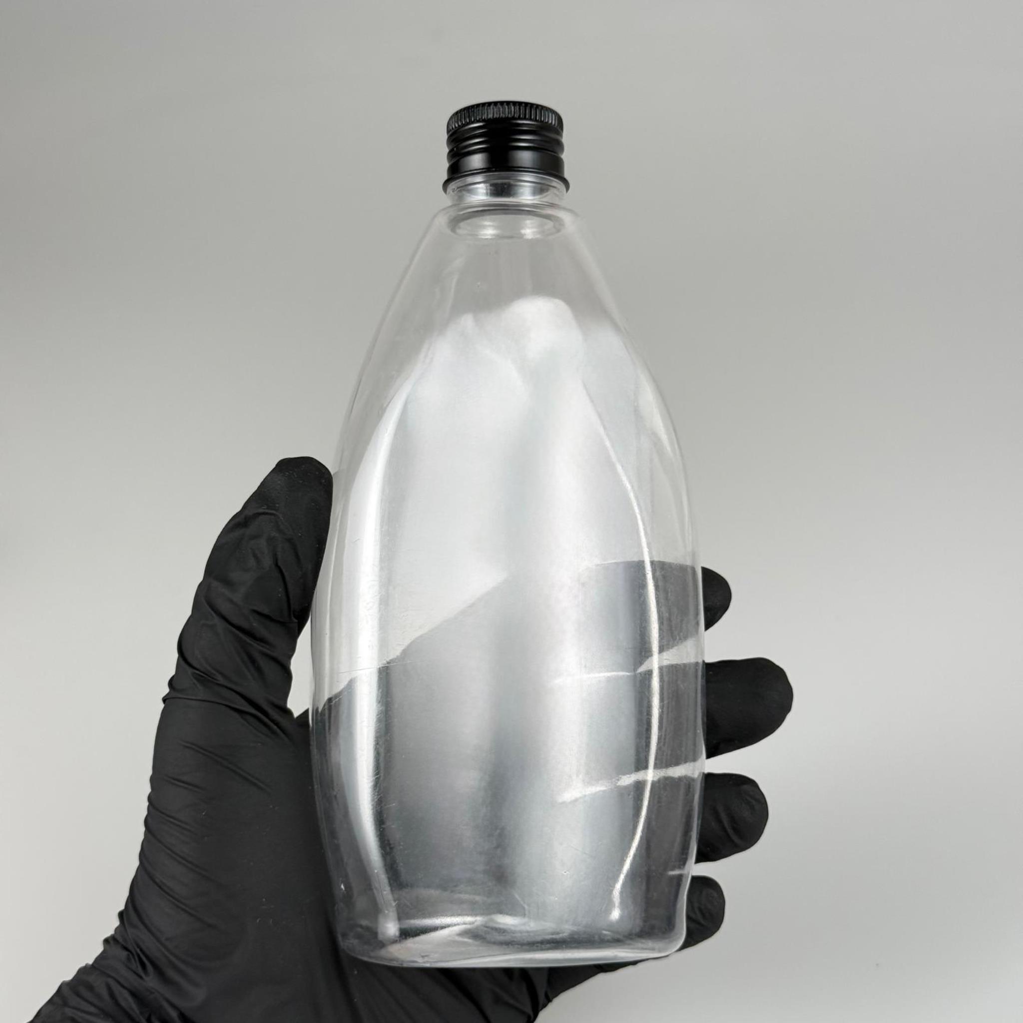 400 CC YASSI PET SIVI SABUN ŞİŞESİ (AĞIZ ÇAPI 24 MM) + KÖPÜK CONTALI SİYAH METAL ALÜMİNYUM KAPAKLI - 400 ML YASSI PET ŞİŞE