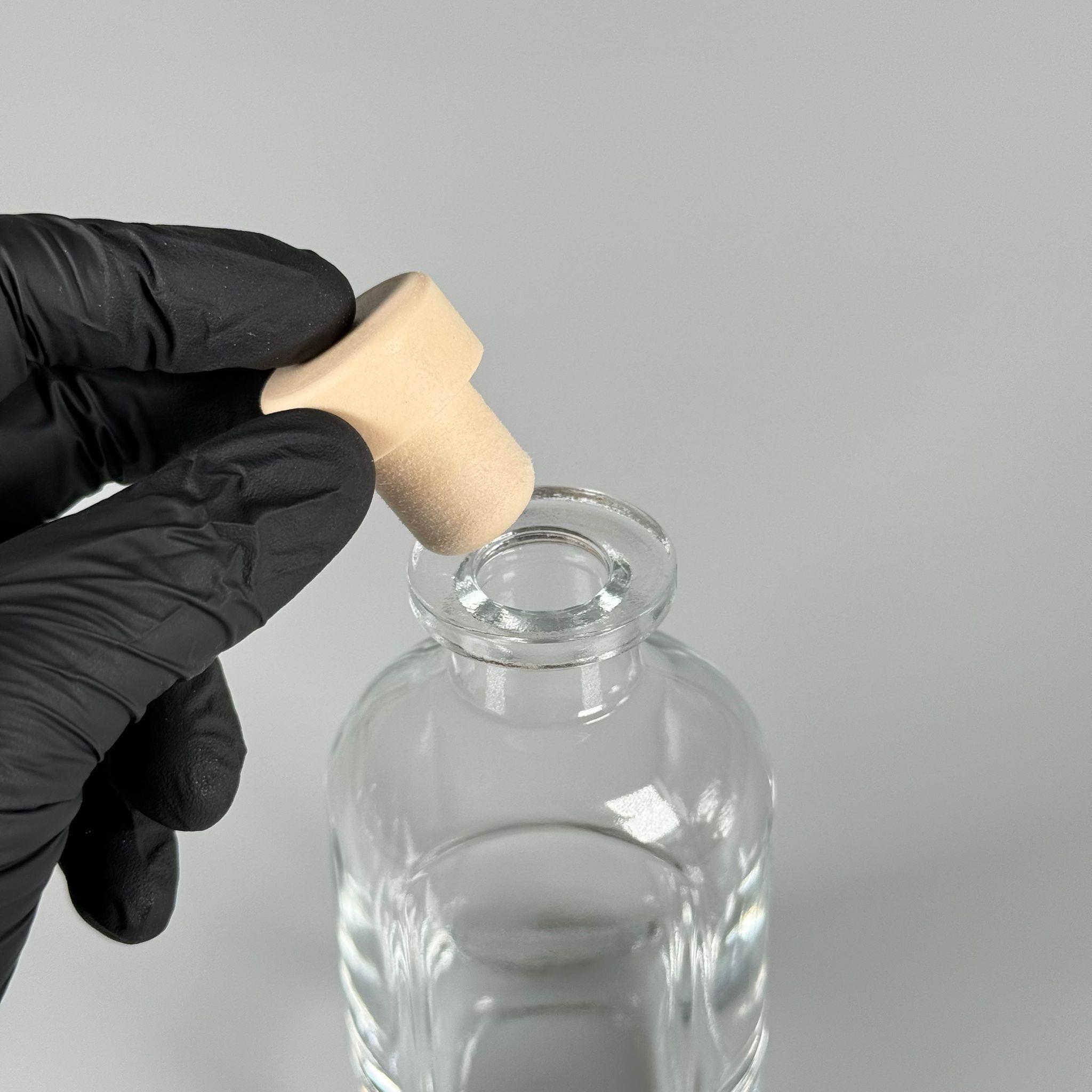 150 CC DİFFUSER CAM ŞİŞE + AHŞAP GÖRÜNÜMLÜ SENTETİK MANTAR TIPA - 150 ML TIPALI CAM ŞİŞE