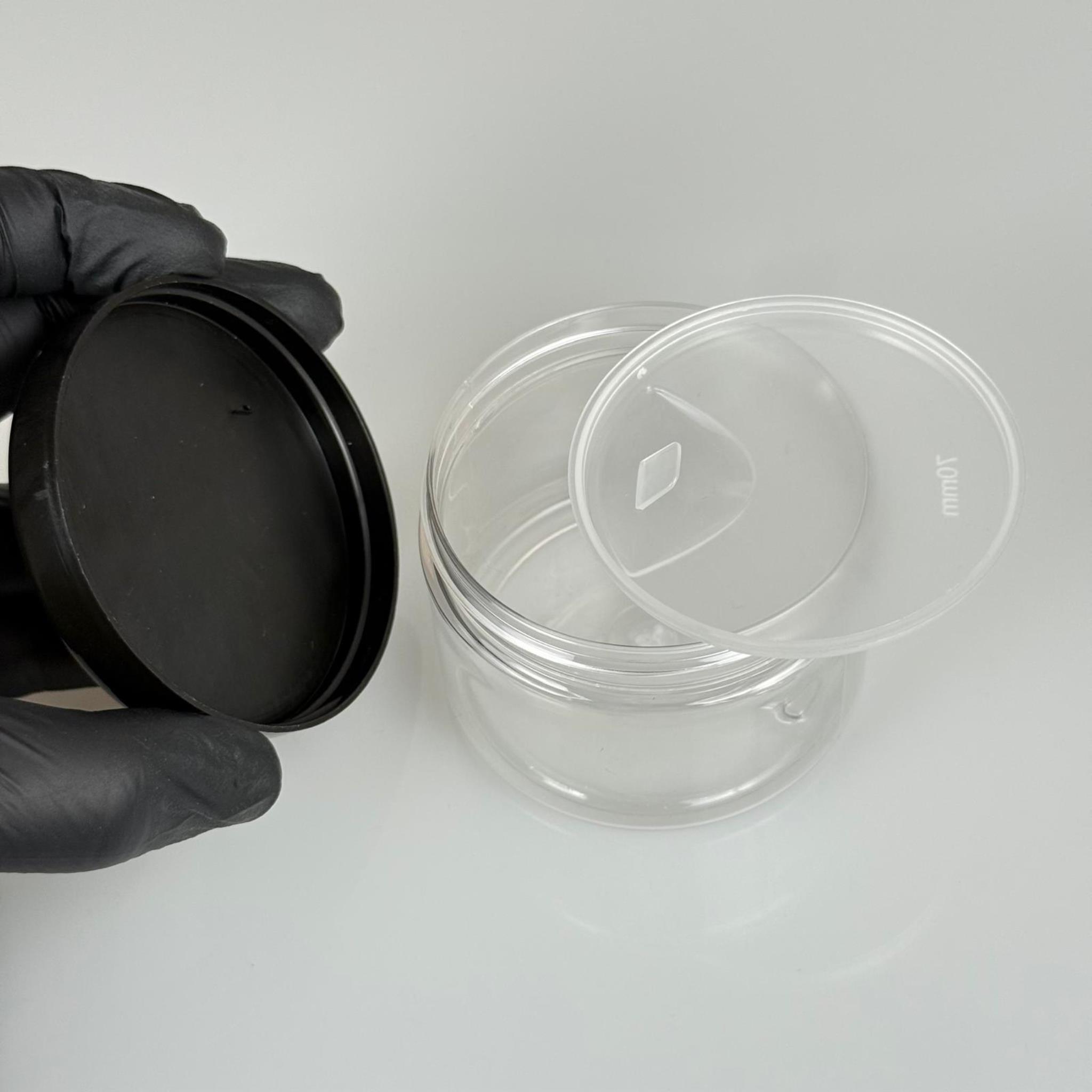 150 ML SERT PET KAVANOZ + SİYAH PLASTİK KAPAK + İÇ TIPA - 150 CC KALIN ŞEFFAF PLASTİK KAVANOZ SİYAH PLASTİK KAPAKLI İÇ TIPALI TAKIM - KREM KAVANOZLARI