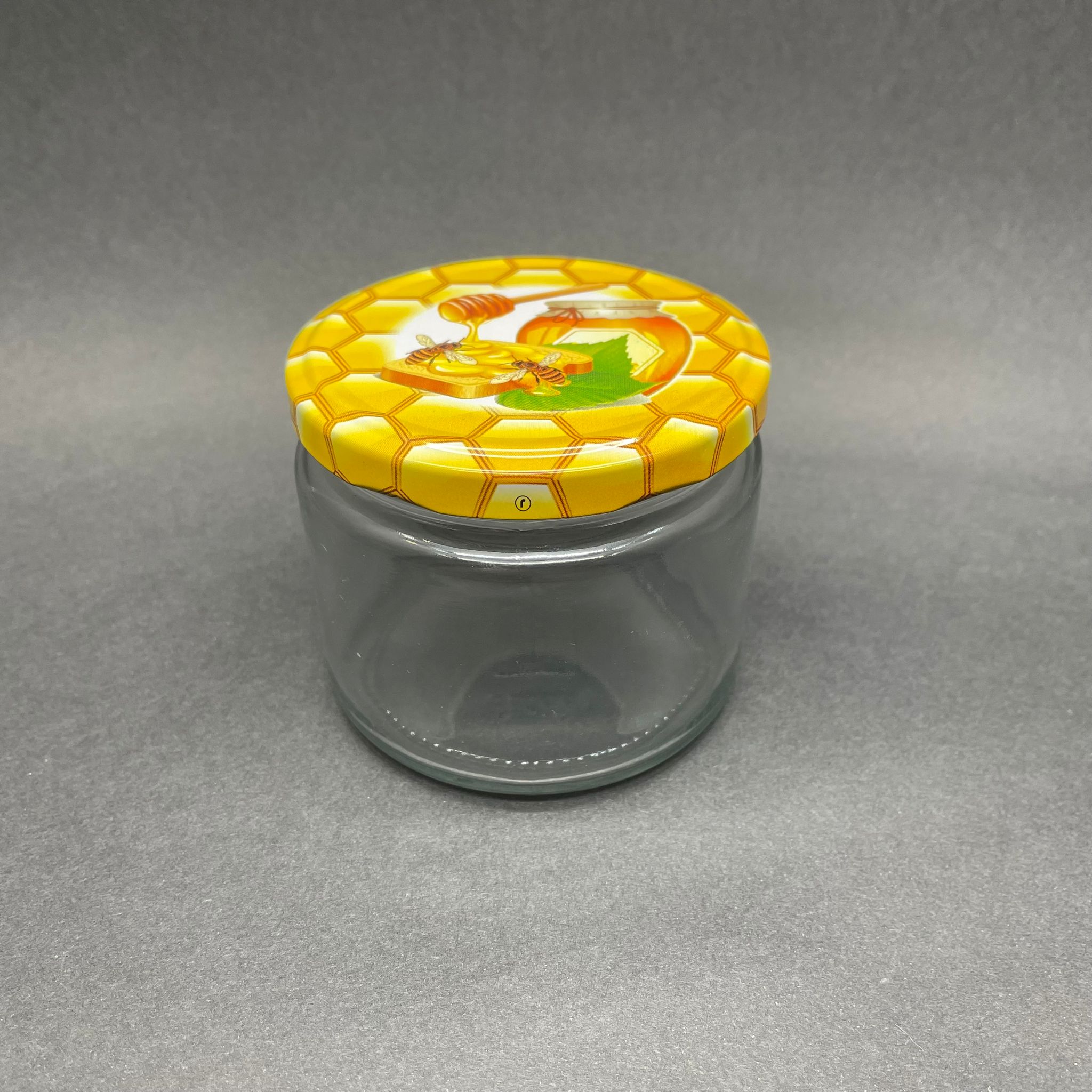 330 CC BAL KAVANOZU - PETEK KAPAKLI - BAL DESENLİ KAPAKLI 330 ML CAM KAVANOZ