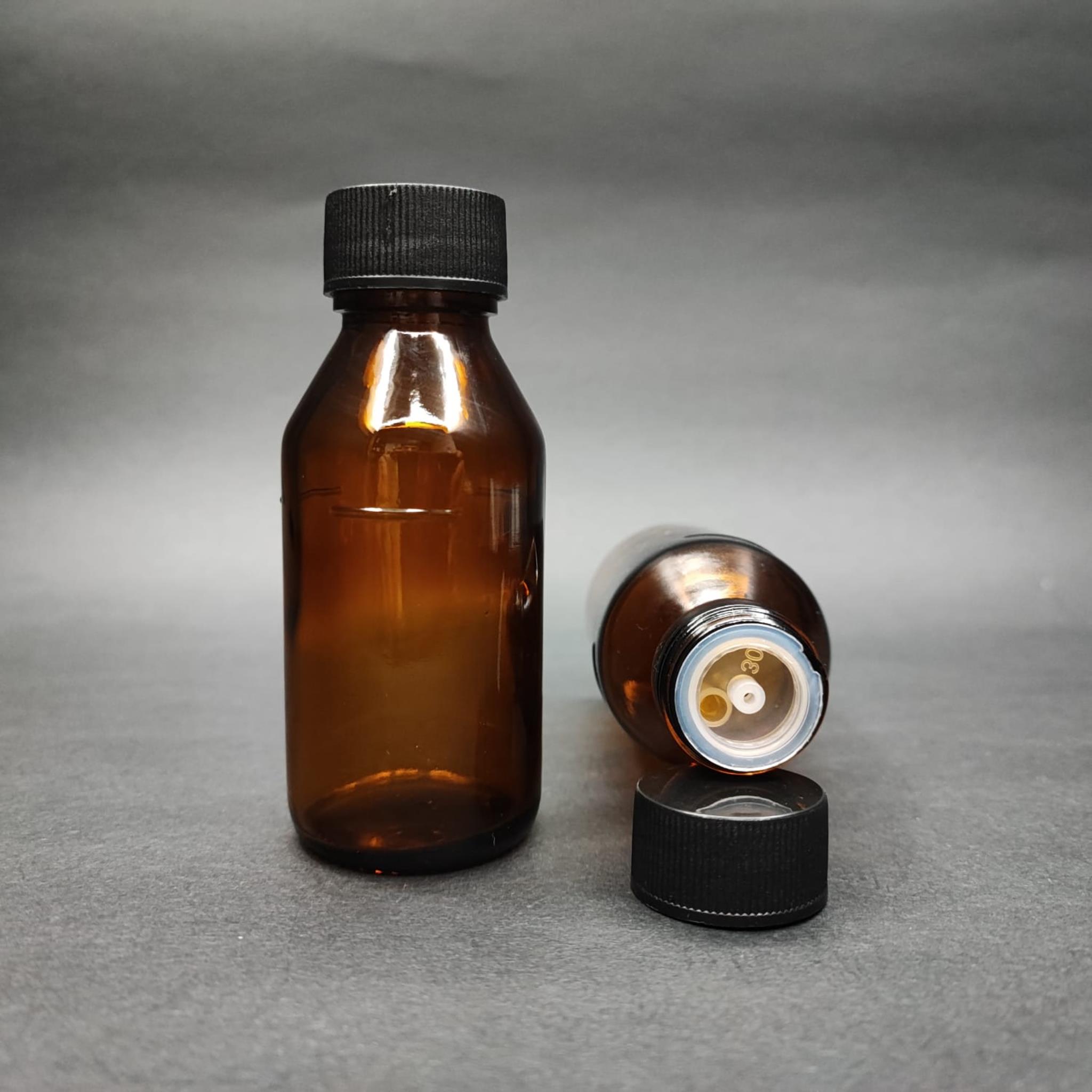 60 ML DOLUMU KOLAY, GENİŞ AĞIZLI İÇTEN DAMLALIKLI ŞİŞE (25 MM AĞIZ)  - 60 CC SİYAH CONTALI KAPAKLI İÇTEN DAMLALIKLI CAM ECZA ŞİŞESİ - AMBER KAHVERENGİ