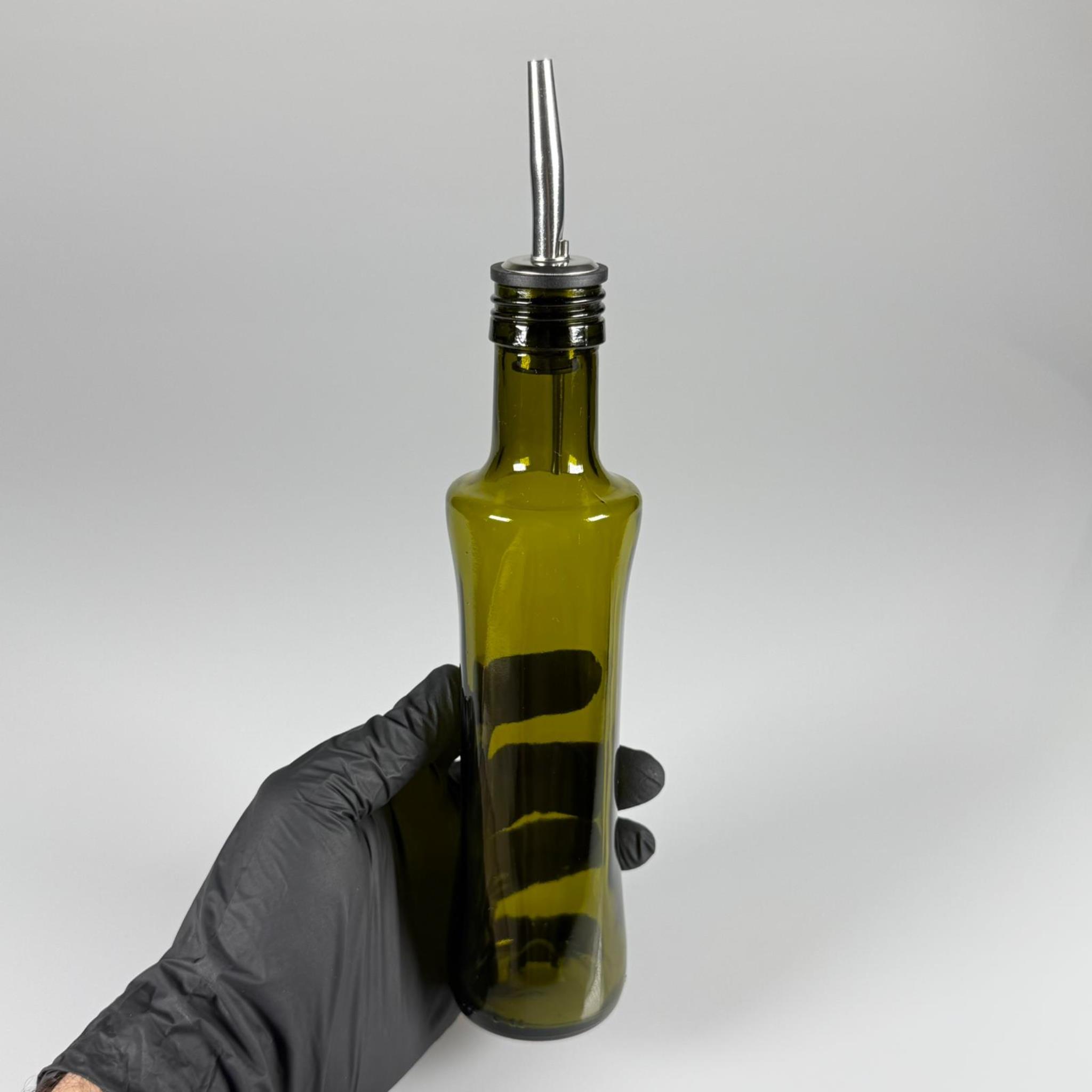 KÖŞELİ CAM YAĞLIK - 250 ML YEŞİL KARE CAM GEOLİVE ŞİŞE + ÇELİK YAĞDANLIK TIPASI TAKIM