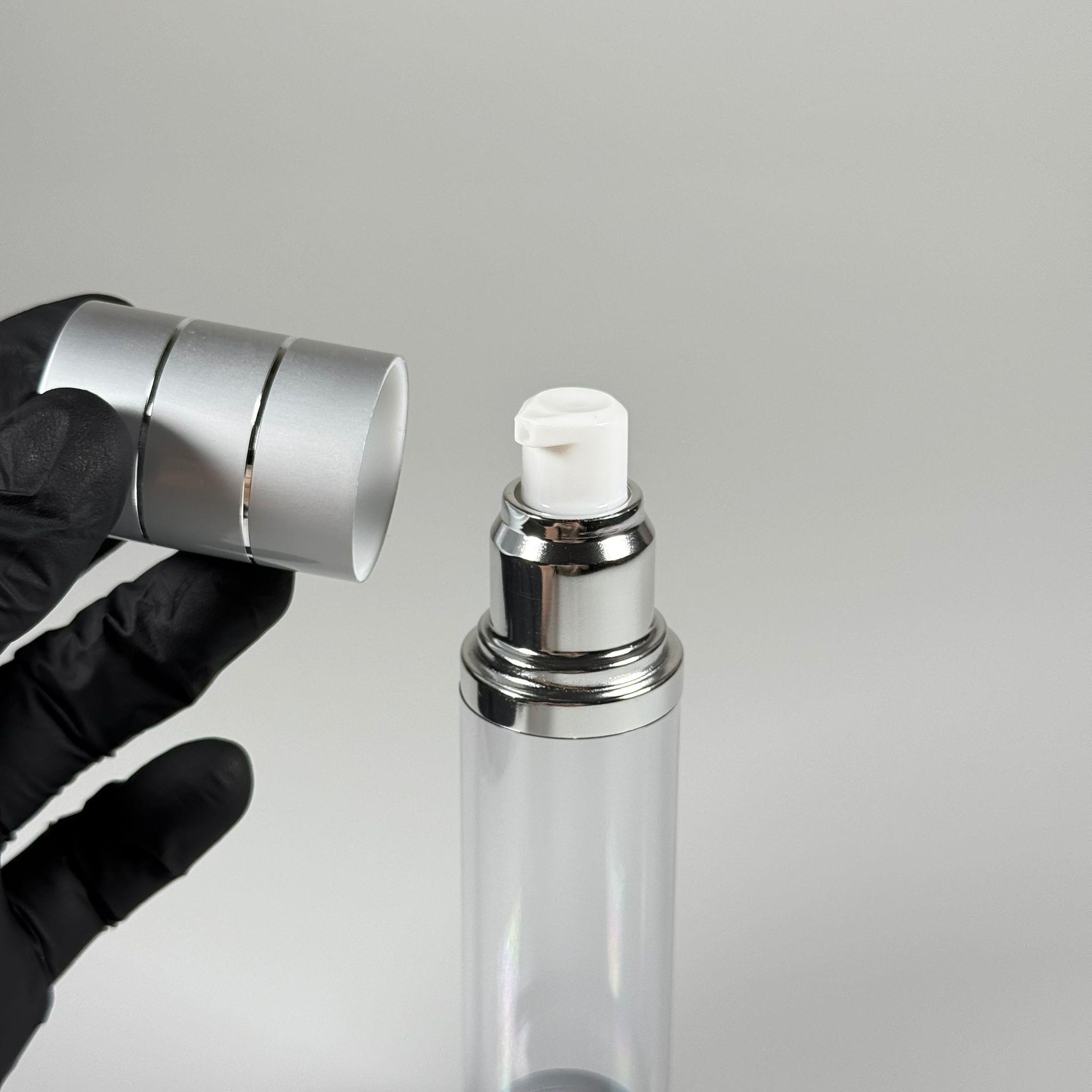 BOŞ KREM VE LOSYON ŞİŞESİ 50 ML BOŞ AİRLESS ŞİŞE - HAVASIZ POMPALI GÜMÜŞ ÜSTÜ YALDIZLI AİRLESS ŞİŞE