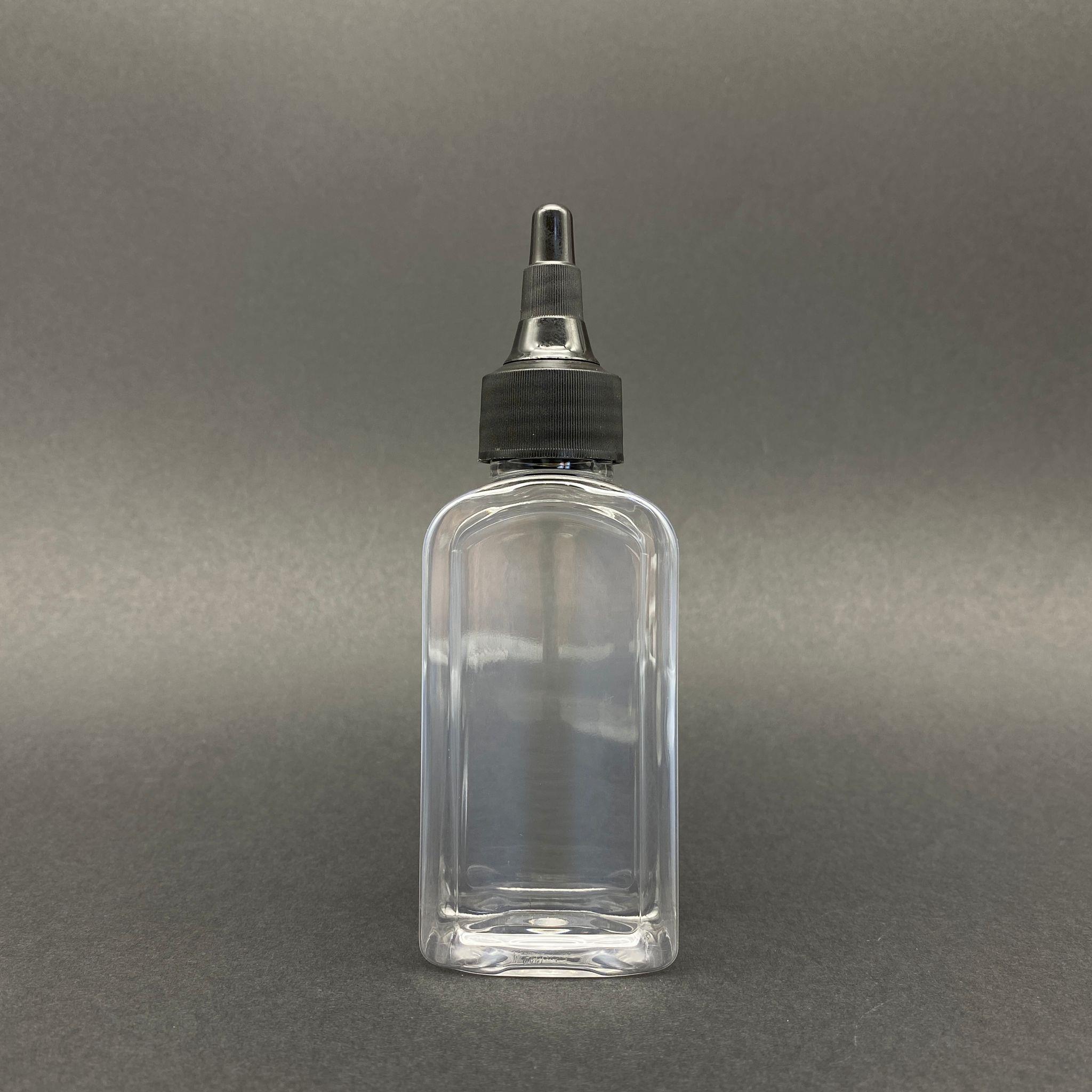 100 CC YASSI ŞİŞE - SİYAH ASANSÖR AKITICILI KAPAKLI - 100 ML PLASTİK YASSI ŞİŞE