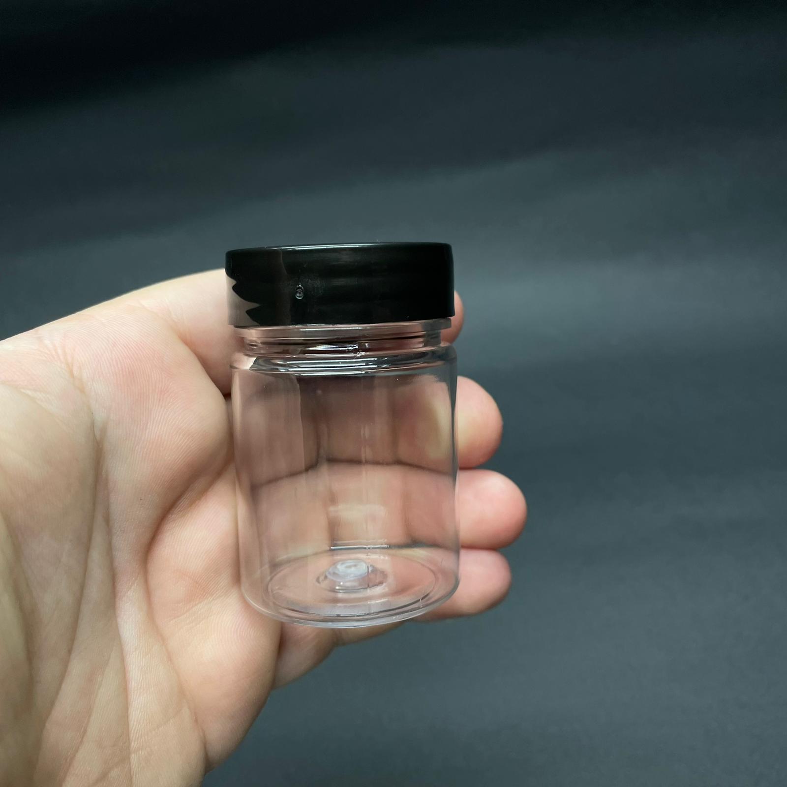 50 CC PET ŞİŞE GENİŞ AĞIZLI - SİYAH KAPAKLI - 50 ML PLASTİK NUMUNE KAVANOZU