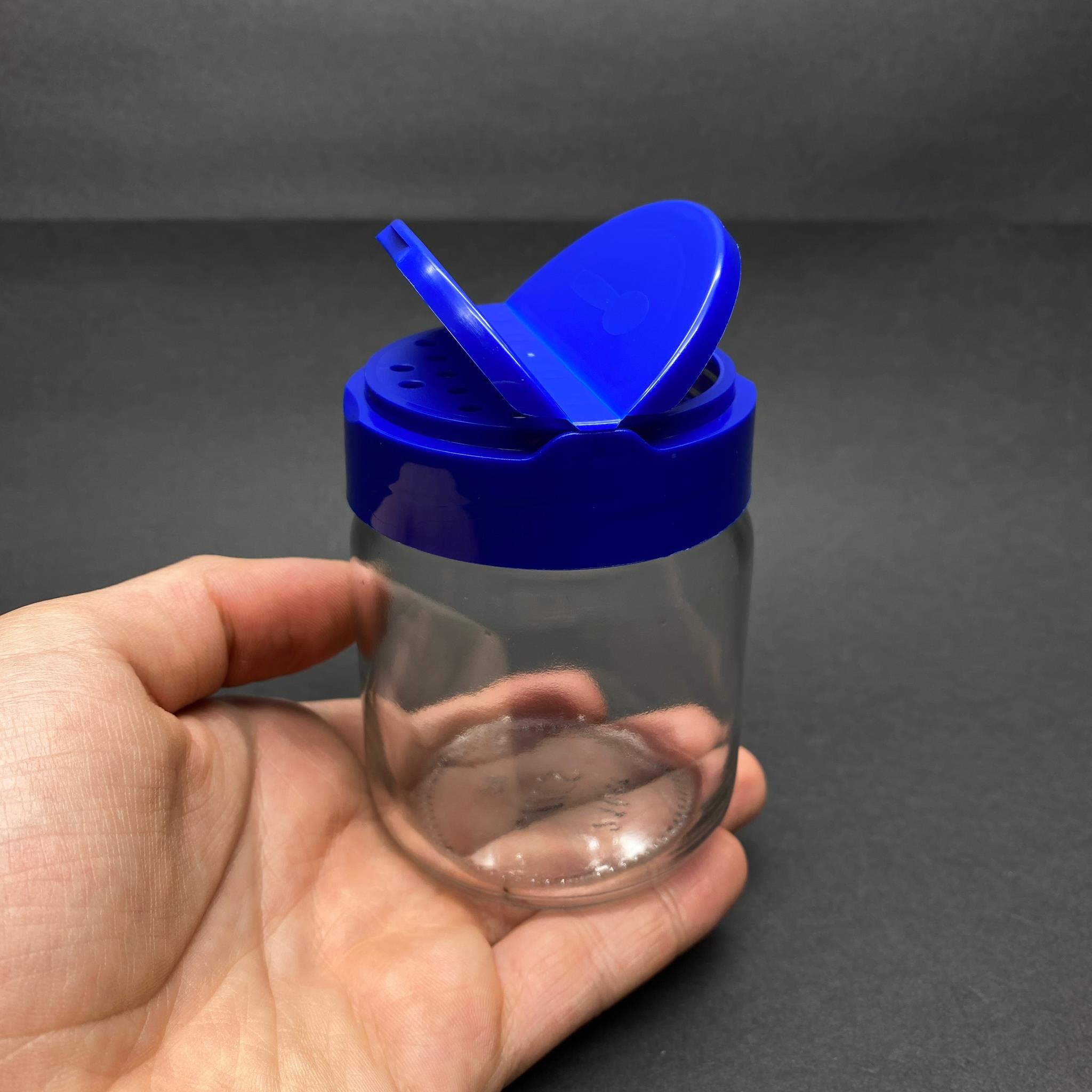 210 CC CAM BAHARATLIK KAVANOZ - 210 ML BAHARAT KAVANOZU - MAVİ AÇILIR KAPANIR KAPAKLI