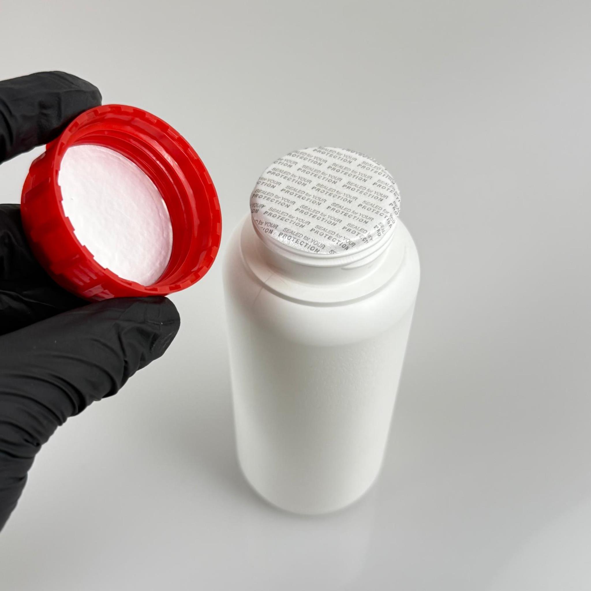 0,5 LT ZİRAİ İLAÇ BİDONU BEYAZ + KIRMIZI ALÜMİNYUM FOLYOLU İNDİKSİYON CONTA SK50 KAPAK + KENDİNDEN YAPIŞKANLI KÖPÜK CONTALI - 500 CC PE POLİETİLEN TARIM BİDON