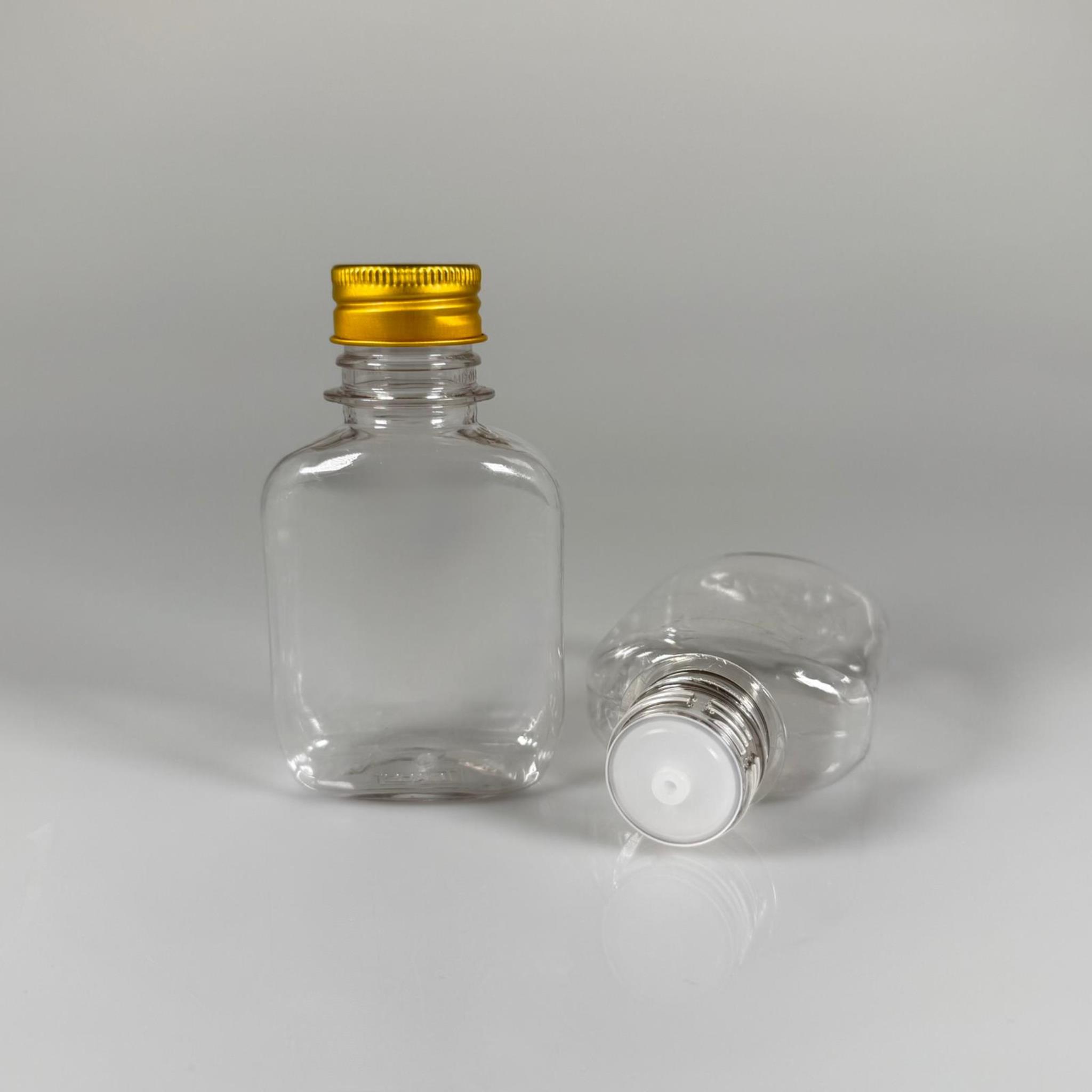 100 ML YASSI METAL KAPAKLI KOLONYA TIPALI PET ŞİŞE - 100 CC CONTALI GOLD ALÜMİNYUM KAPAKLI PLASTİK ŞİŞE