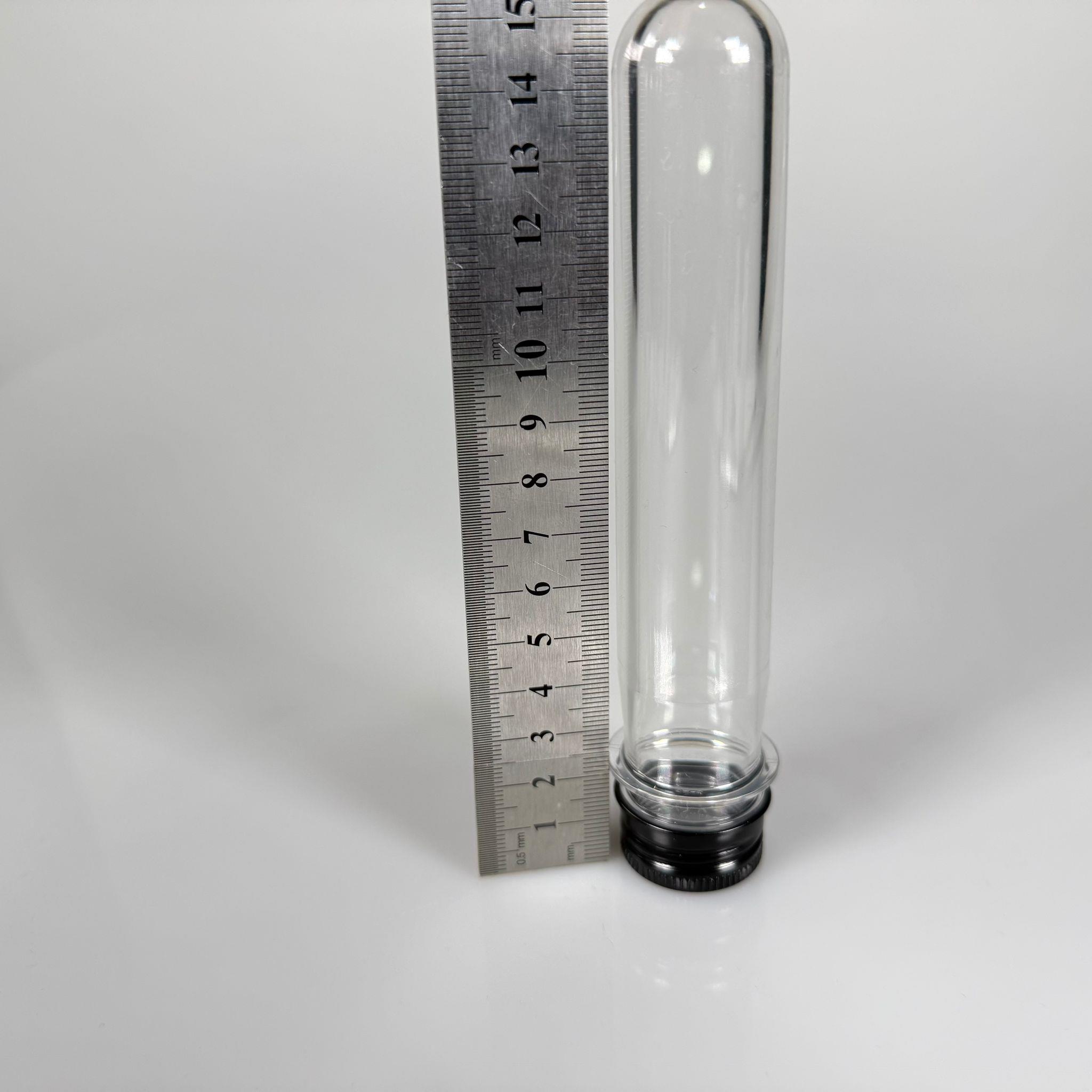 16 CM TÜP - 45 CC UZUN KALIN (51 GR) PET ŞİŞE  - CONTALI METAL SİYAH ALÜMİNYUM KAPAKLI  - VANİLYA ÇUBUĞU, BAHARAT, DENEY TÜPÜ, AYAKKABI BAĞCIĞI VB İÇİN PLASTİK TÜP