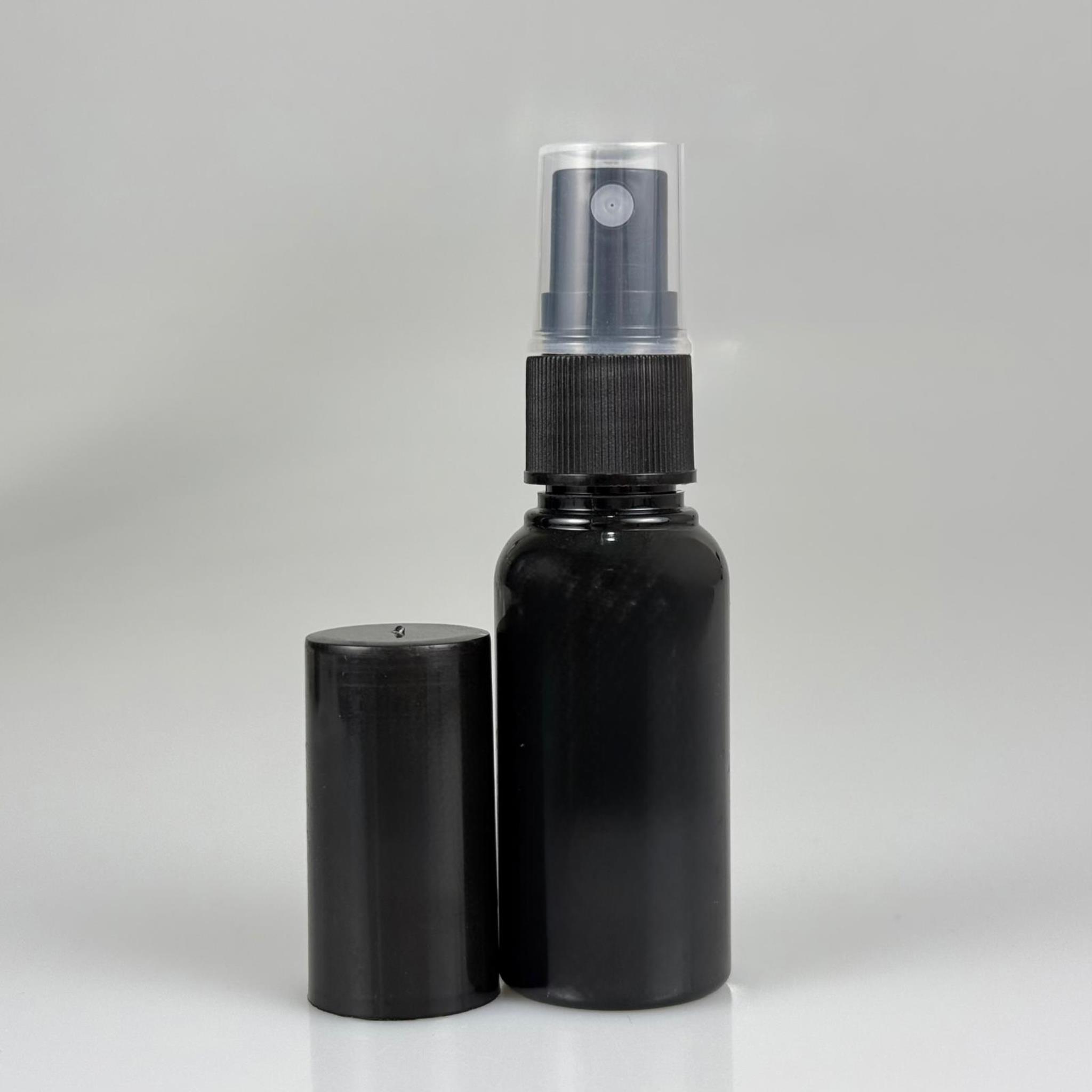 30 CC SİYAH PET ŞİŞE (8 GR) - SİYAH SPREYLİ SİYAH ÜST KAPAKLI - 30 ML SİYAH PARFÜM ŞİŞESİ - SERT PLASTİK