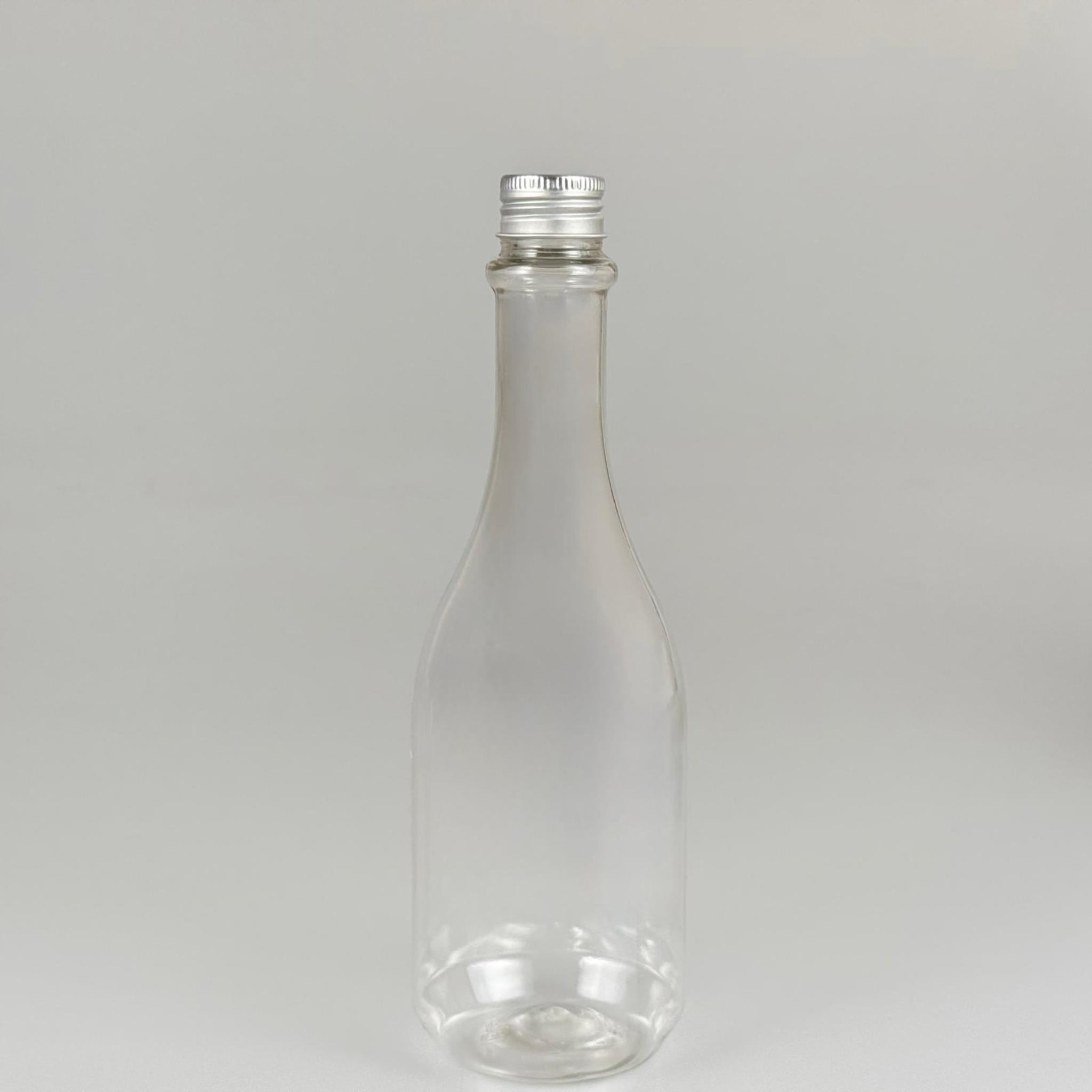 400 CC ŞEFFAF ELİT MODEL PET ŞİŞE (24 AĞIZ) + KÖPÜK CONTALI GÜMÜŞ METAL ALÜMİNYUM KAPAK - 400 ML PALSTİK ŞİŞE