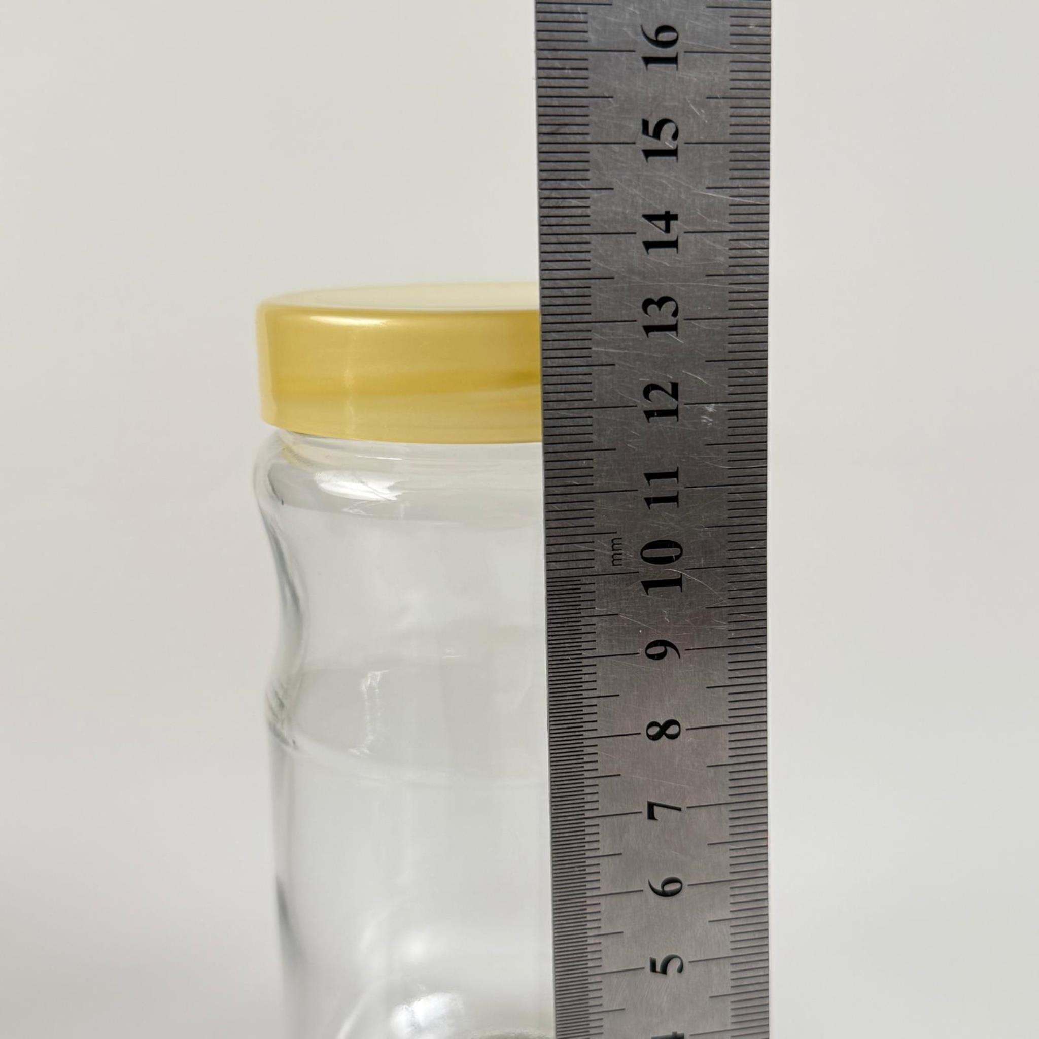 370 CC BOĞUMLU CAM KAVANOZ + GOLD PLASTİK KAPAK - 370 ML PLASTİK KAPAKLI CAM KAVANOZ