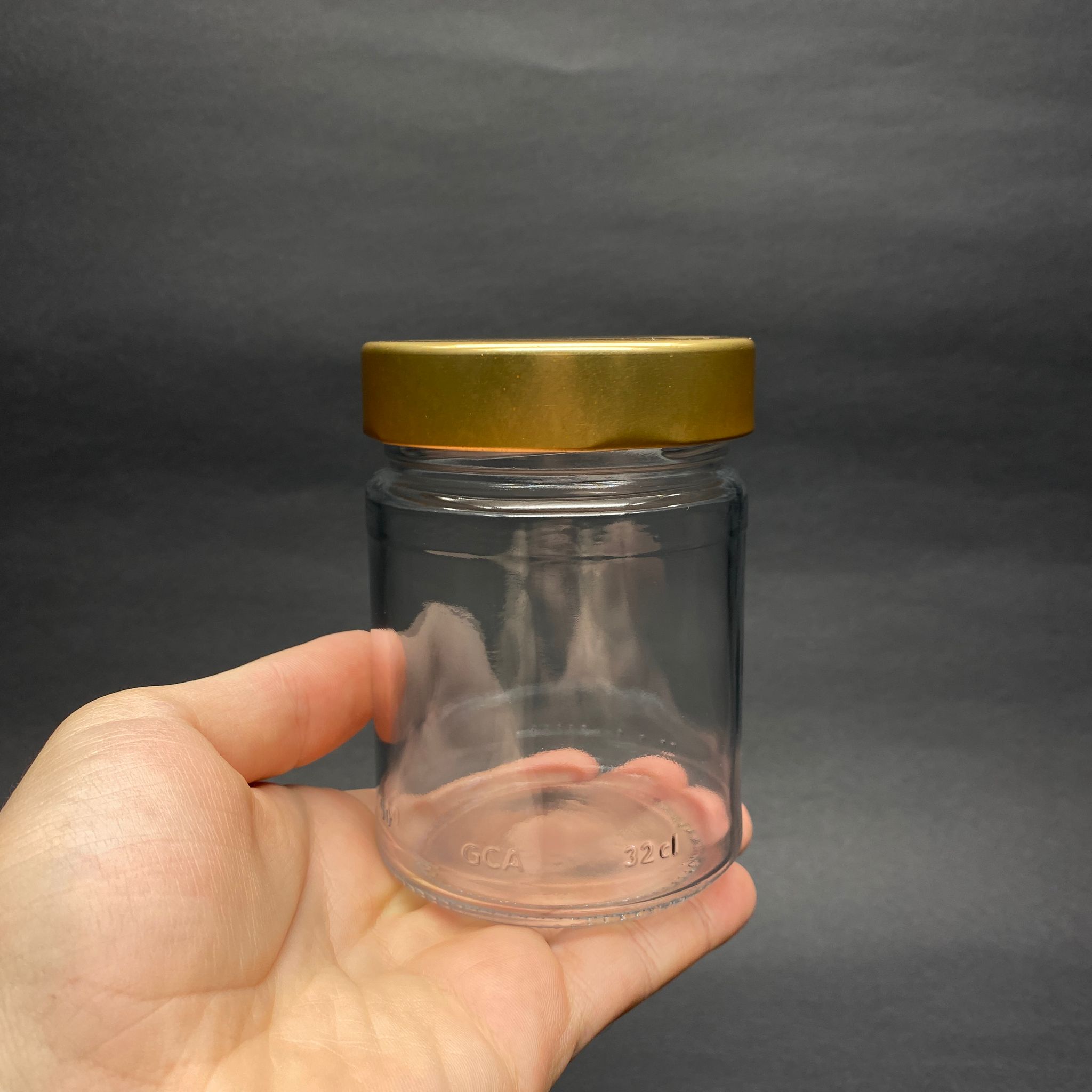 320 CC ALMAN KAVANOZ - GOLD METAL KAPAKLI - 320 ML DERİN KAPAKLI CAM KAVANOZ