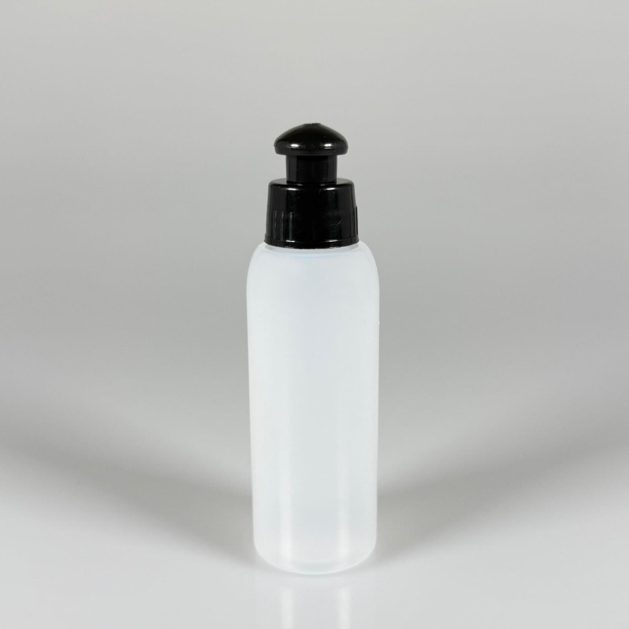 100 ML SIKILABİLİR YUMUŞAK PE POLİETİLEN PLASTİK ŞİŞE - SİYAH PUSHPULL ŞAMPUAN KAPAKLI - 100 cc sos, yağ, kartuş, mürekkep vb için boş şişeler