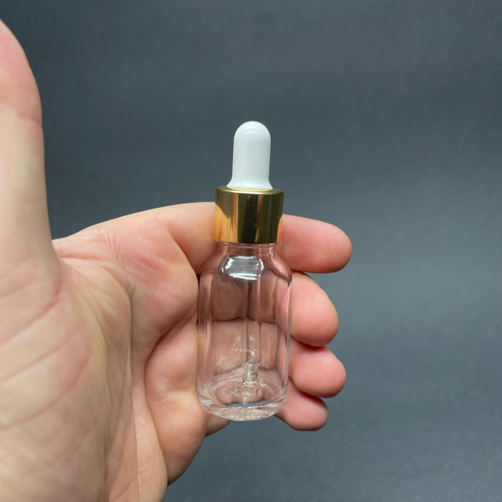 15 CC ŞEFFAF CAM DAMLALIKLI ŞİŞE - BEYAZ EMZİK - GOLD METALİK KAPAK - 15 ML CAM DAMLALIKLI ŞİŞE
