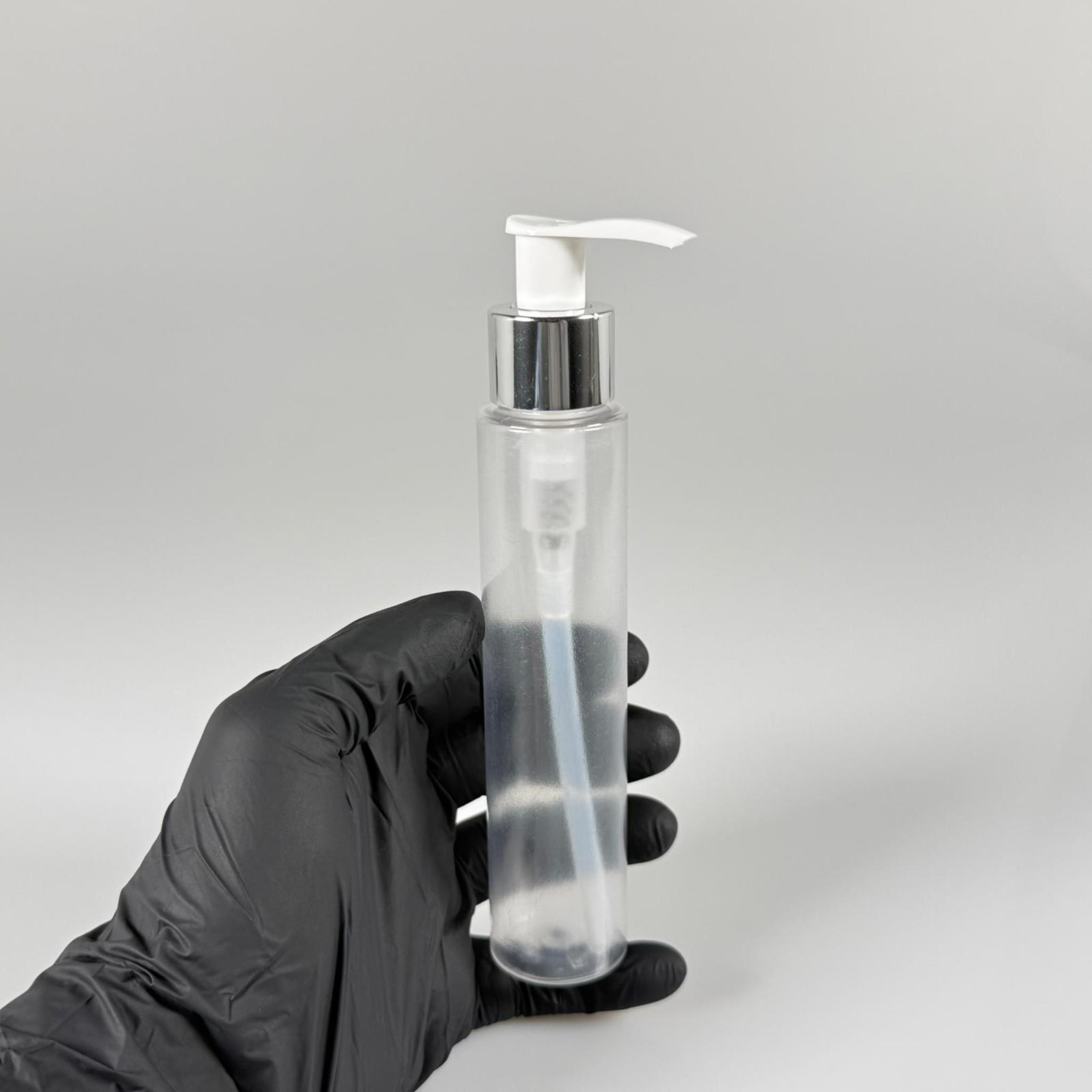 100 CC UZUN SİLİNDİR BUĞULU PET ŞİŞE (24 GR)  - GÜMÜŞ SABUN POMPALI - 100 ML BİBERİYE SUYU, LAVANTA YAĞI, SAÇ SERUM, TONİK VB İÇİN PLASTİK KOZMETİK AMBALAJLARI