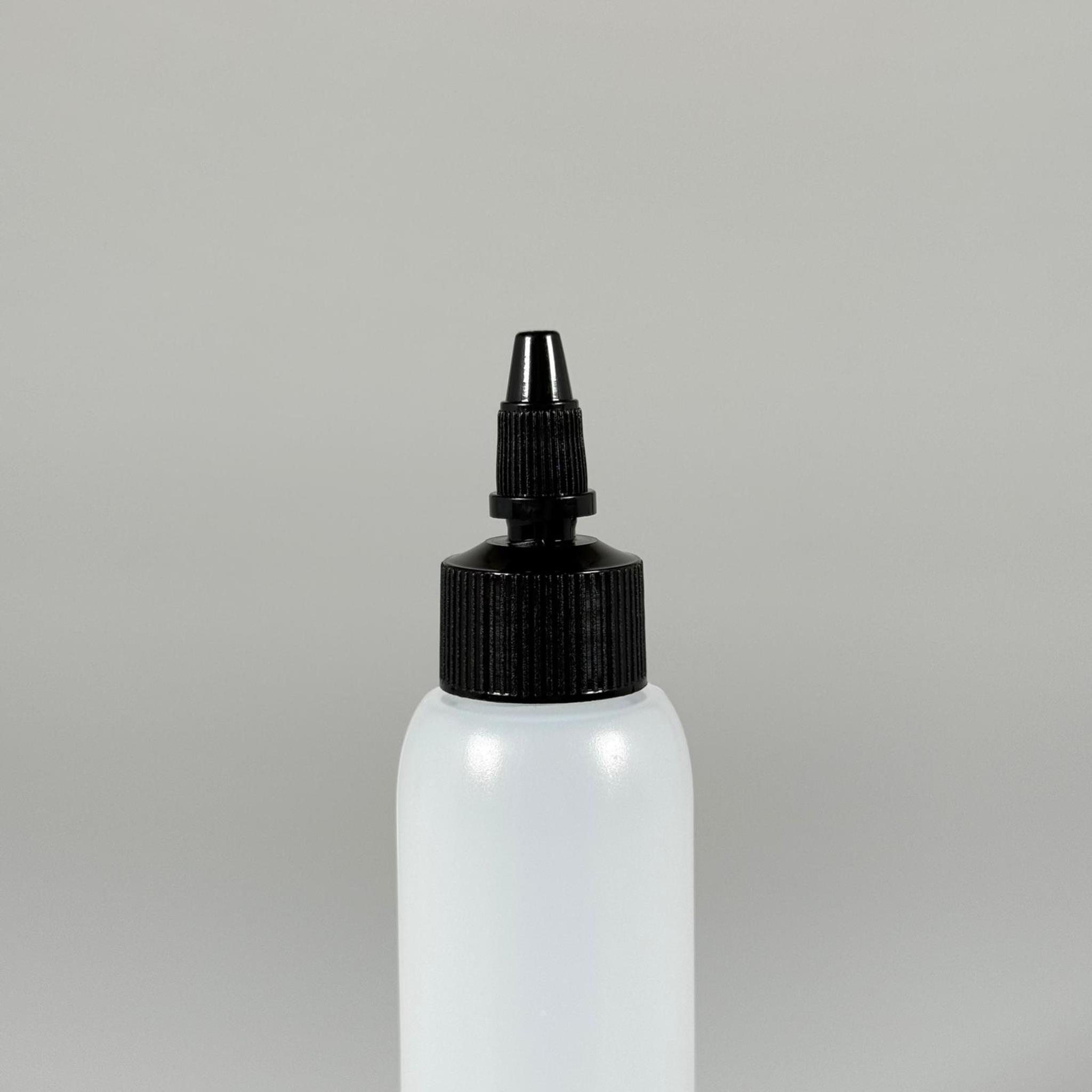 100 ML SIKILABİLİR YUMUŞAK PE POLİETİLEN PLASTİK ŞİŞE - SİYAH TWİST SİVRİ KARTUŞ KAPAKLI - 100 cc sos, yağ, kartuş, mürekkep vb için boş şişeler