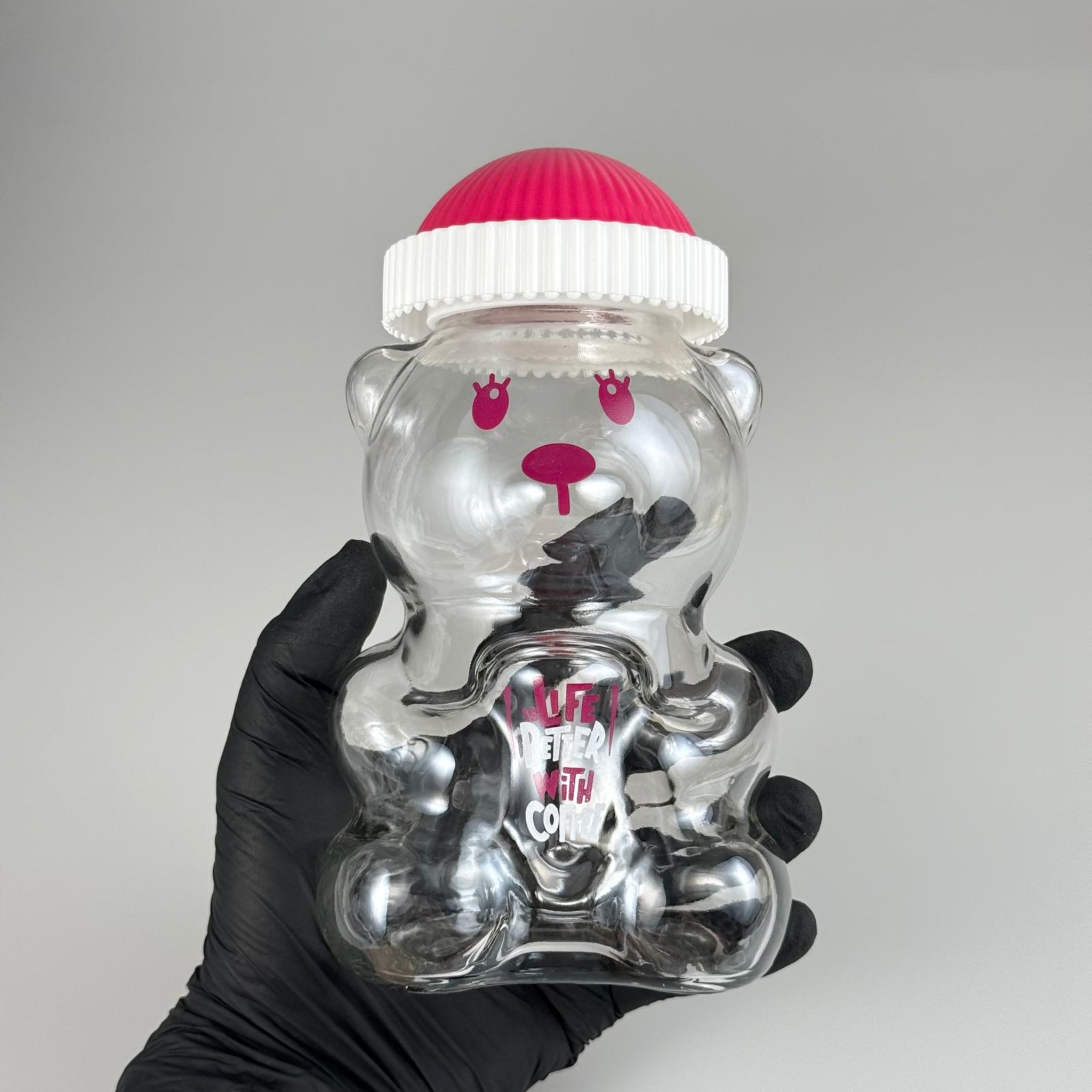 500 CC PİPETLİ CAM AYICIK BARDAK - PEMBE KAPAKLI + FIRÇALI PASLANMAZ ÇELİK GÜMÜŞ PİPETLİ TAKIM - 500 ML AYICIK FİGÜRLÜ PİPETLİ CAM SU , SOĞUK KAHVE ,  MEYVE SUYU ,  MEŞRUBAT BARDAĞI VB - HEDİYELİK BARDAK