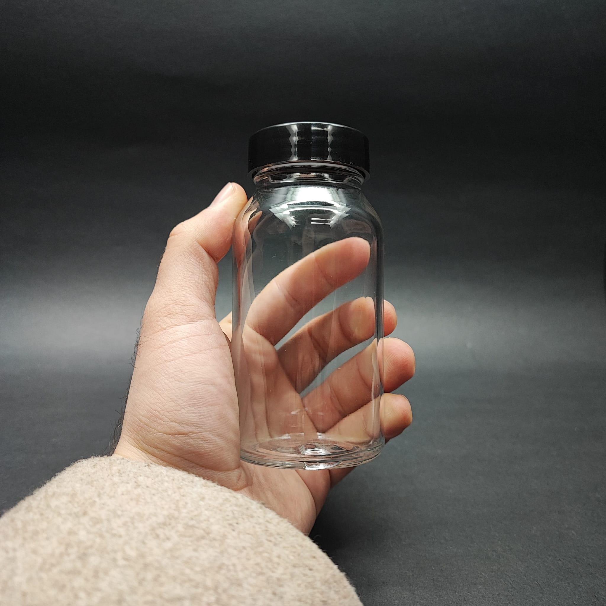 150 ML CAM TABLET ŞİŞE + SİYAH KAPAK - 150 CC ŞEFFAF ŞİŞECAM ECZA ŞİŞELERİ