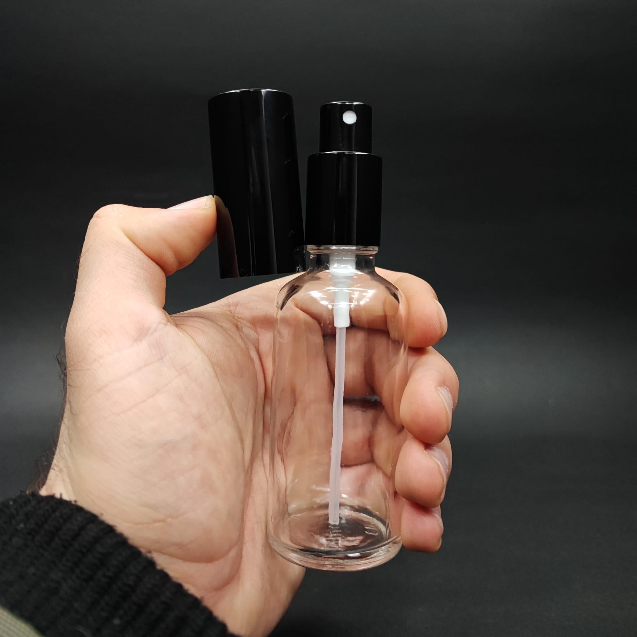 50 ML LÜKS VİDALI VALF ÇEVİRME PARFÜM ŞİŞELERİ - 50 CC ŞEFFAF CAM ŞİŞE - SİYAH METAL SPREYLİ KAPAKLI SET