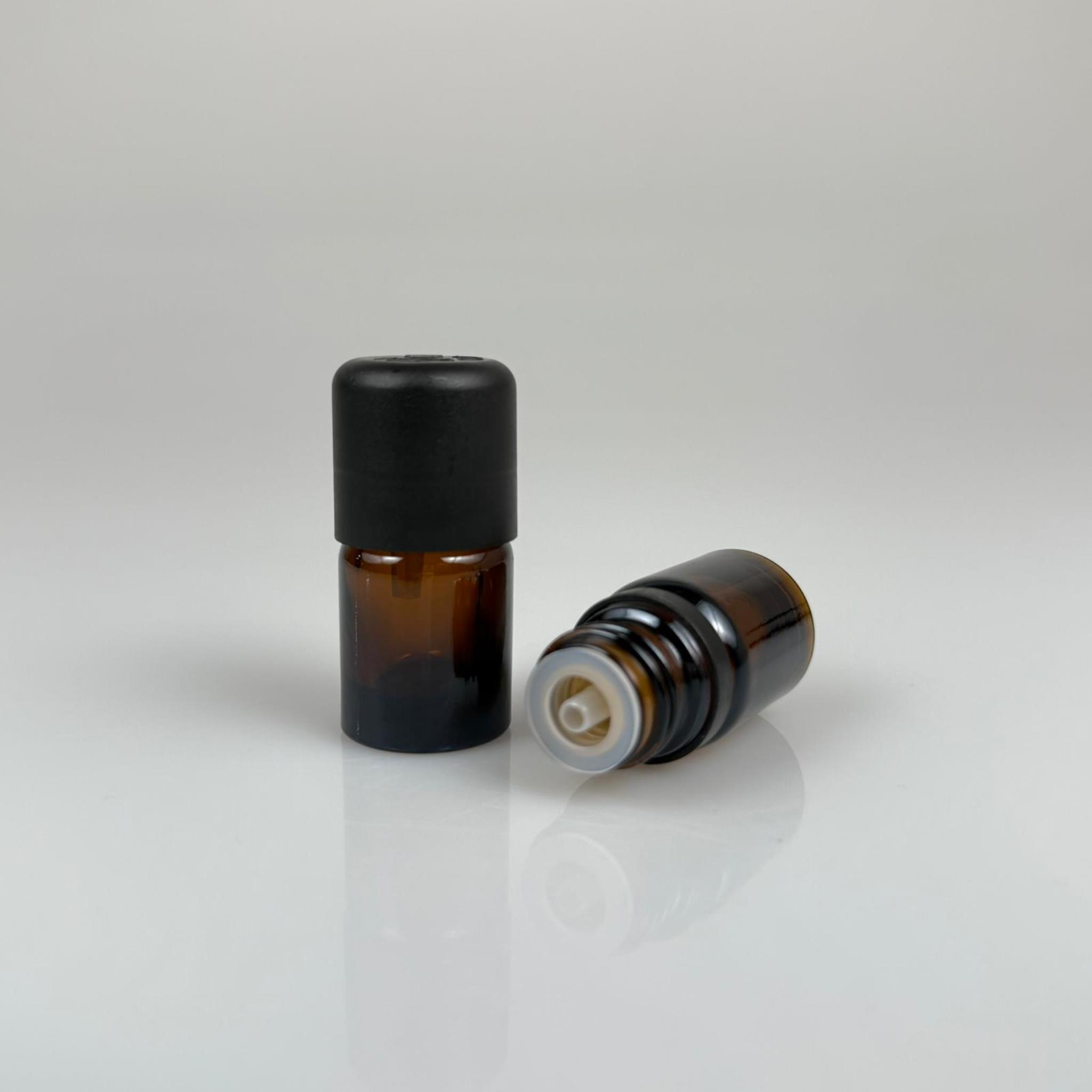 3 CC AMBER CAM ŞİŞE + İÇTEN DAMLALIKLI ÇOCUK KİLİTLİ SİYAH KAPAK - KAHVERENGİ 3 ML KİLİT KAPAKLI DAMLATMALI ŞİŞE