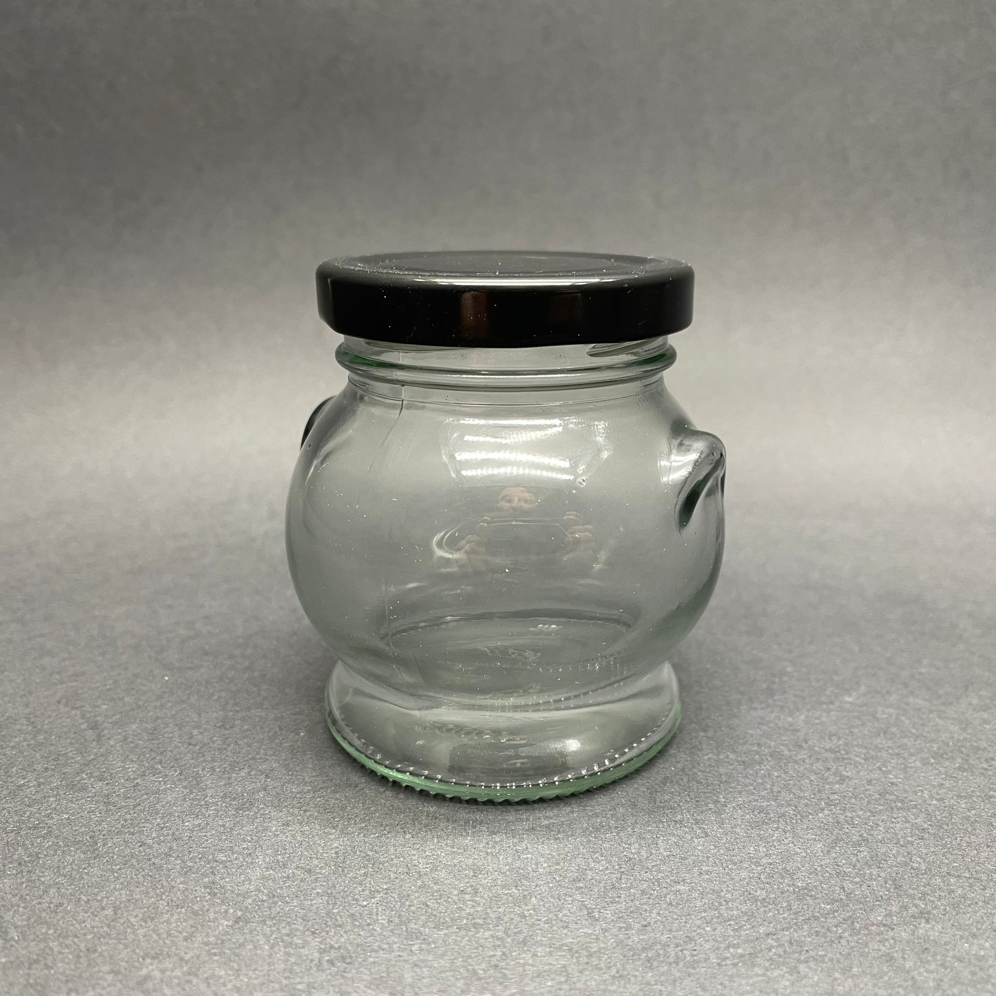 200 CC KULPLU TOMBUL CAM KAVANOZ- SİYAH METAL KAPAKLI - 200 ML KÜRE KAVANOZ