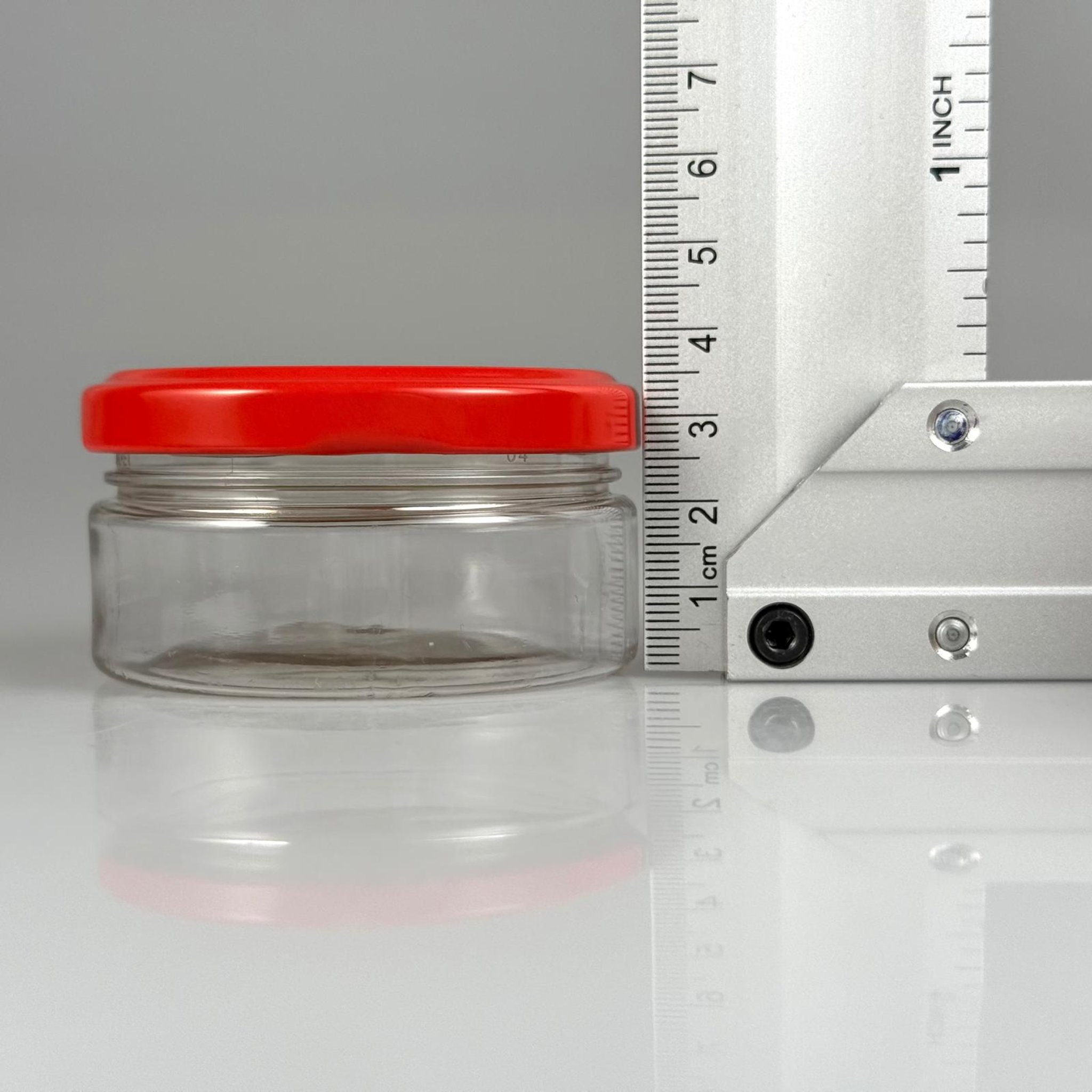 50 CC PET KAVANOZ  + DÜĞMELİ KIRMIZI METAL KAPAKLI TAKIM - 50 ML PLASTİK KAVANOZ