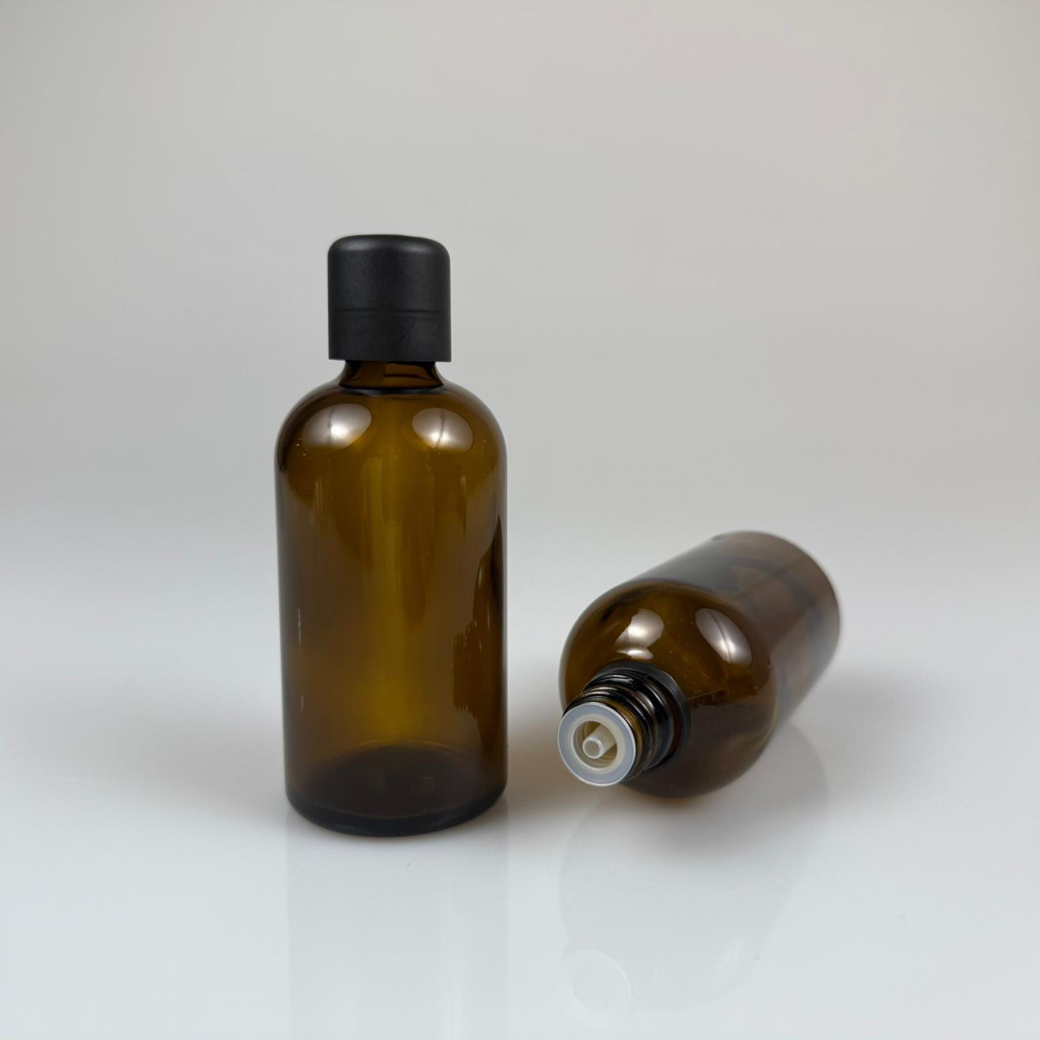 100 CC AMBER CAM ŞİŞE + İÇTEN DAMLALIKLI ÇOCUK KİLİTLİ SİYAH KAPAK - KAHVERENGİ 100 ML KİLİT KAPAKLI DAMLATMALI ŞİŞE