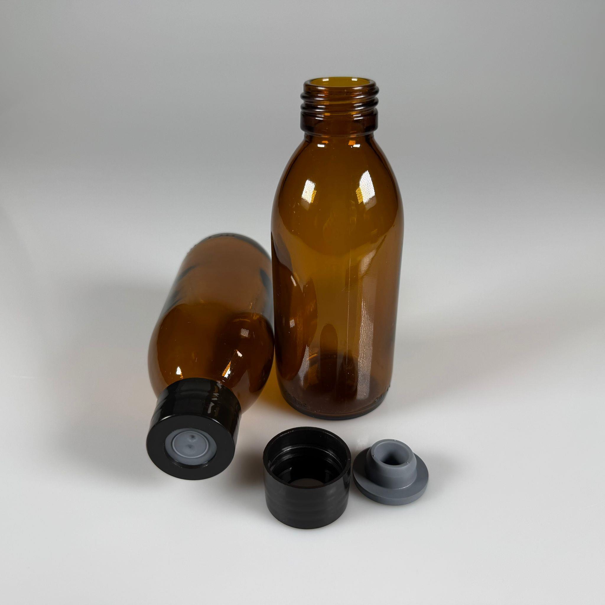 FLAKON ENJEKTÖR SERUM ŞİŞESİ - 160 ML ECZA CAM ŞİŞE + VİDALI DELİKLİ KAPAK (ELLE ÇEVİREREK KAPANIR) + KAUÇUK BUTİL TIPA TAKIM