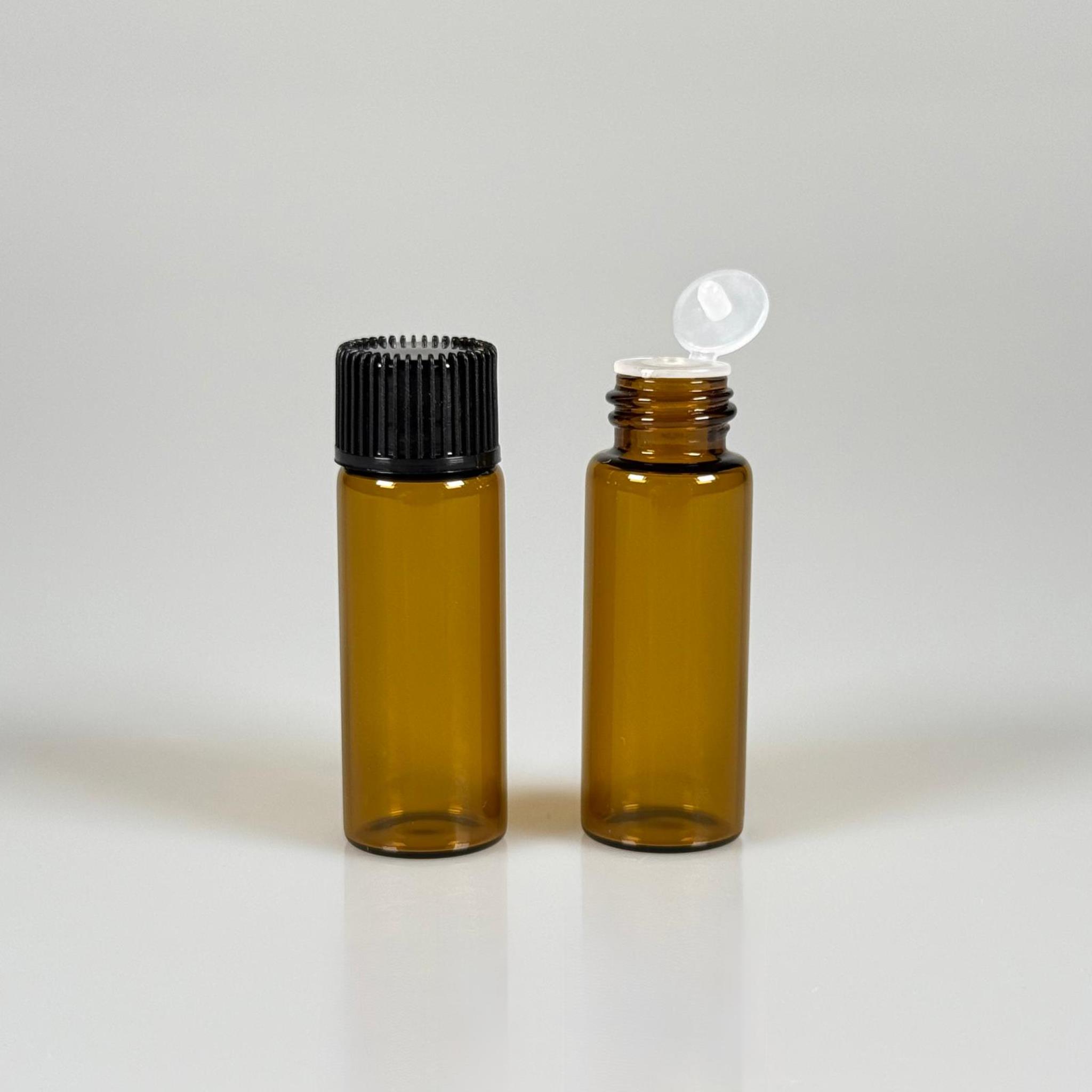 5 CC AMBER İNCE CAM ŞİŞE - SİYAH KAPAKLI + İÇTEN DAMLALIKLI - 5 ML CAM ŞİŞE