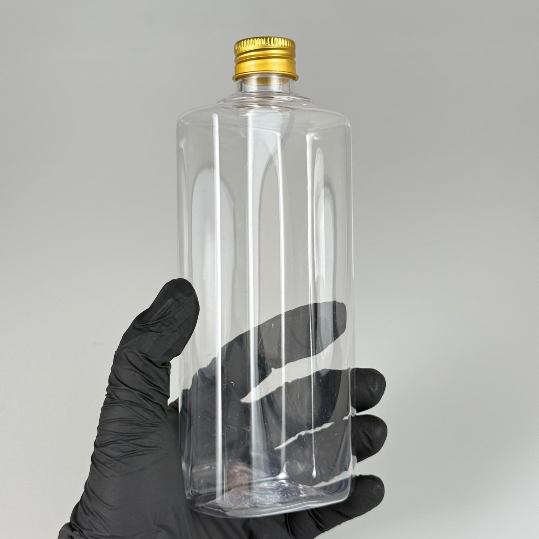 400 CC YASSI MODEL ŞEFFAF PET ŞİŞE (24 AĞIZ) + KÖPÜK CONTALI GOLD METAL ALÜMİNYUM KAPAKLI + KOLONYA TIPALI TAKIM - 400 ML KAPAKLI PLASTİK ŞİŞELER
