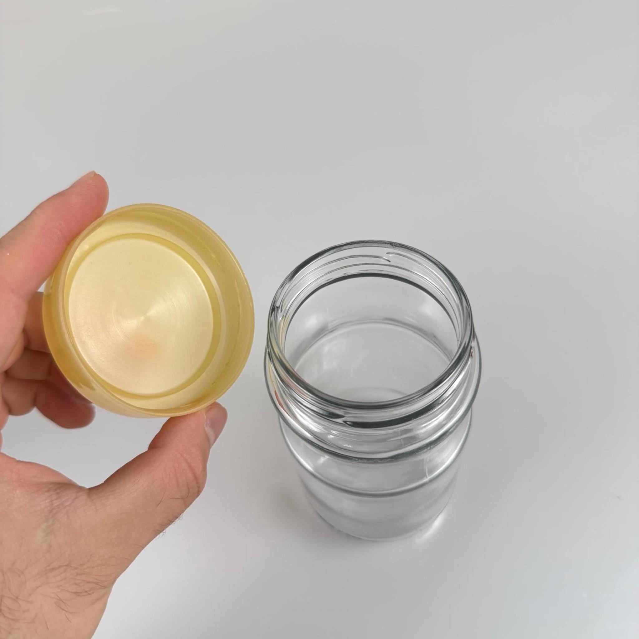 370 CC BOĞUMLU CAM KAVANOZ + GOLD PLASTİK KAPAK - 370 ML PLASTİK KAPAKLI CAM KAVANOZ