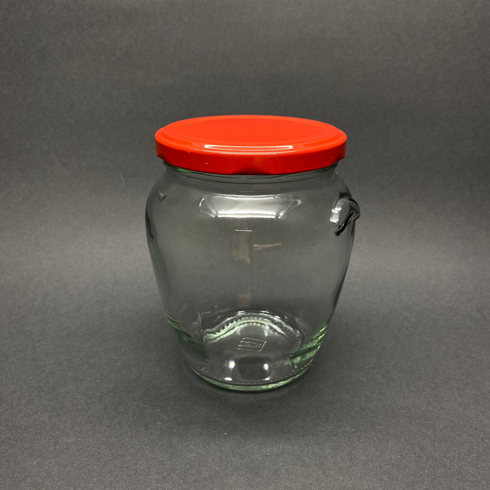580 CC KULPLU CAM KAVANOZ- KIRMIZI KAPAKLI - 580 CC VASO ORCIO KAVANOZ