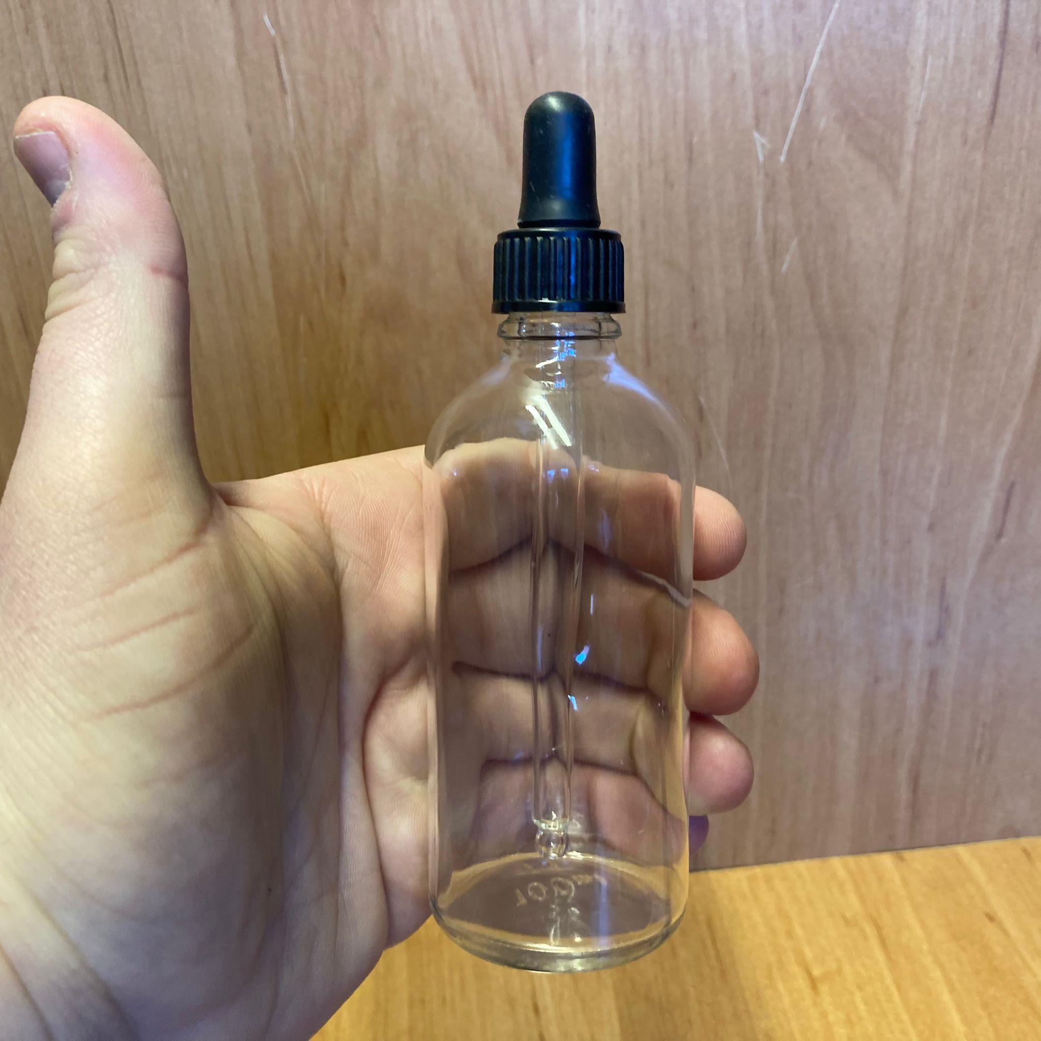 100 CC ŞEFFAF CAM DAMLALIKLI ŞİŞE - SİYAH EMZİK - SİYAH PLASTİK KAPAK - 100 ML SAYDAM CAM DAMLALIKLI ŞİŞE
