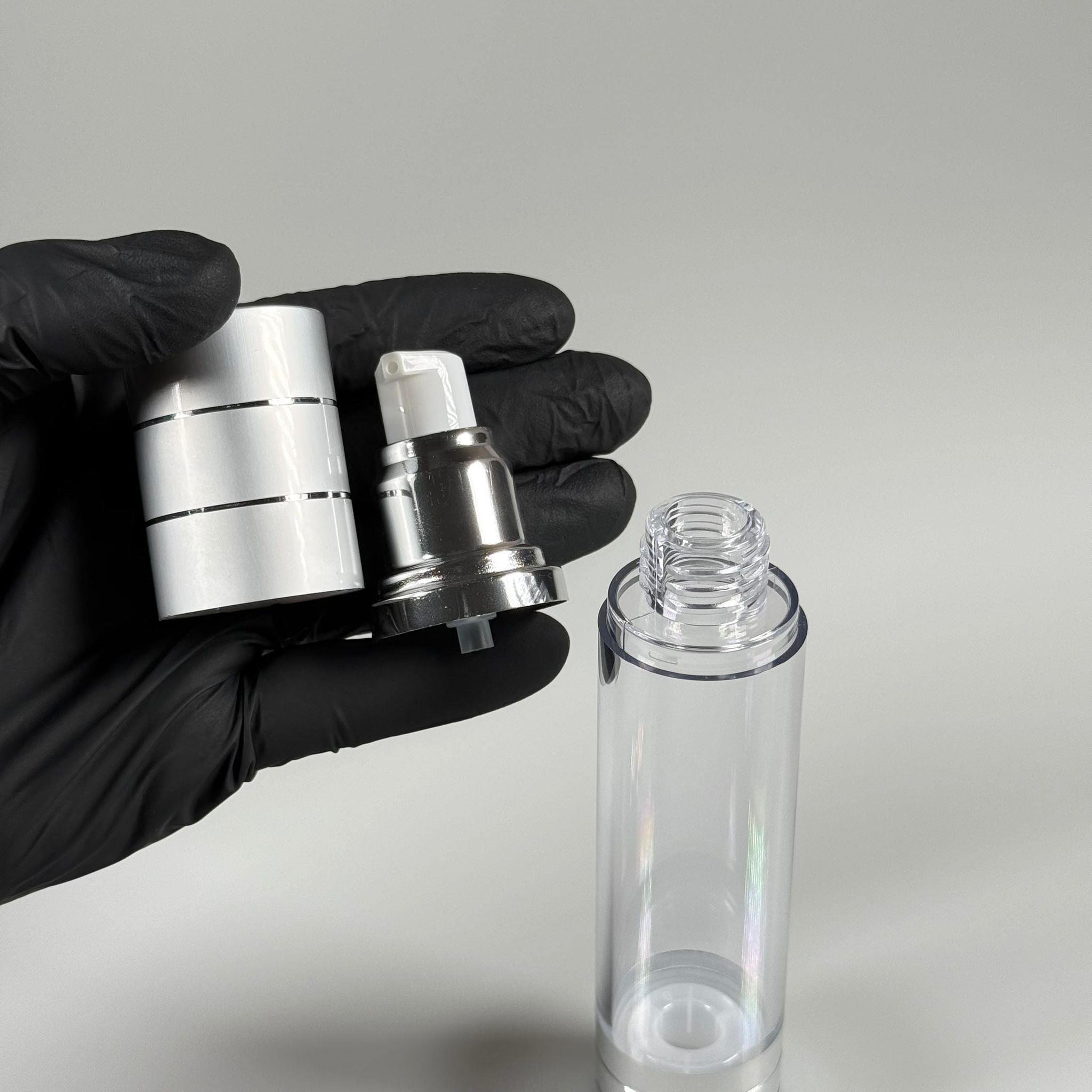 BOŞ KREM VE LOSYON ŞİŞESİ 50 ML BOŞ AİRLESS ŞİŞE - HAVASIZ POMPALI GÜMÜŞ ÜSTÜ YALDIZLI AİRLESS ŞİŞE