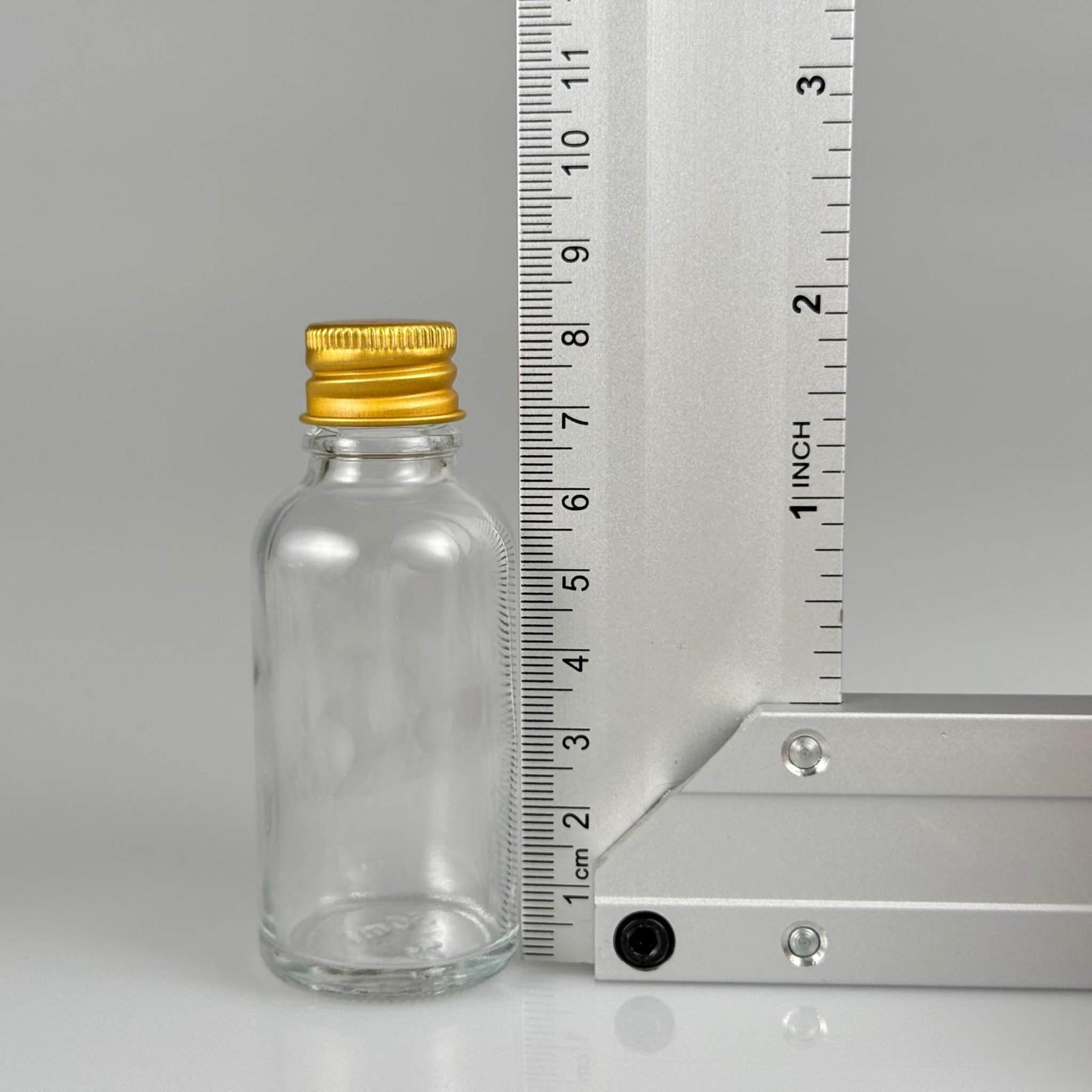 30 CC ŞEFFAF CAM ŞİŞE + KÖPÜK CONTALI GOLD ALÜMİNYUM METAL KAPAKLI + DAMLALIKLI KOLONYA TIPALI TAKIM - 30 ML ŞEFFAF CAM ŞİŞE
